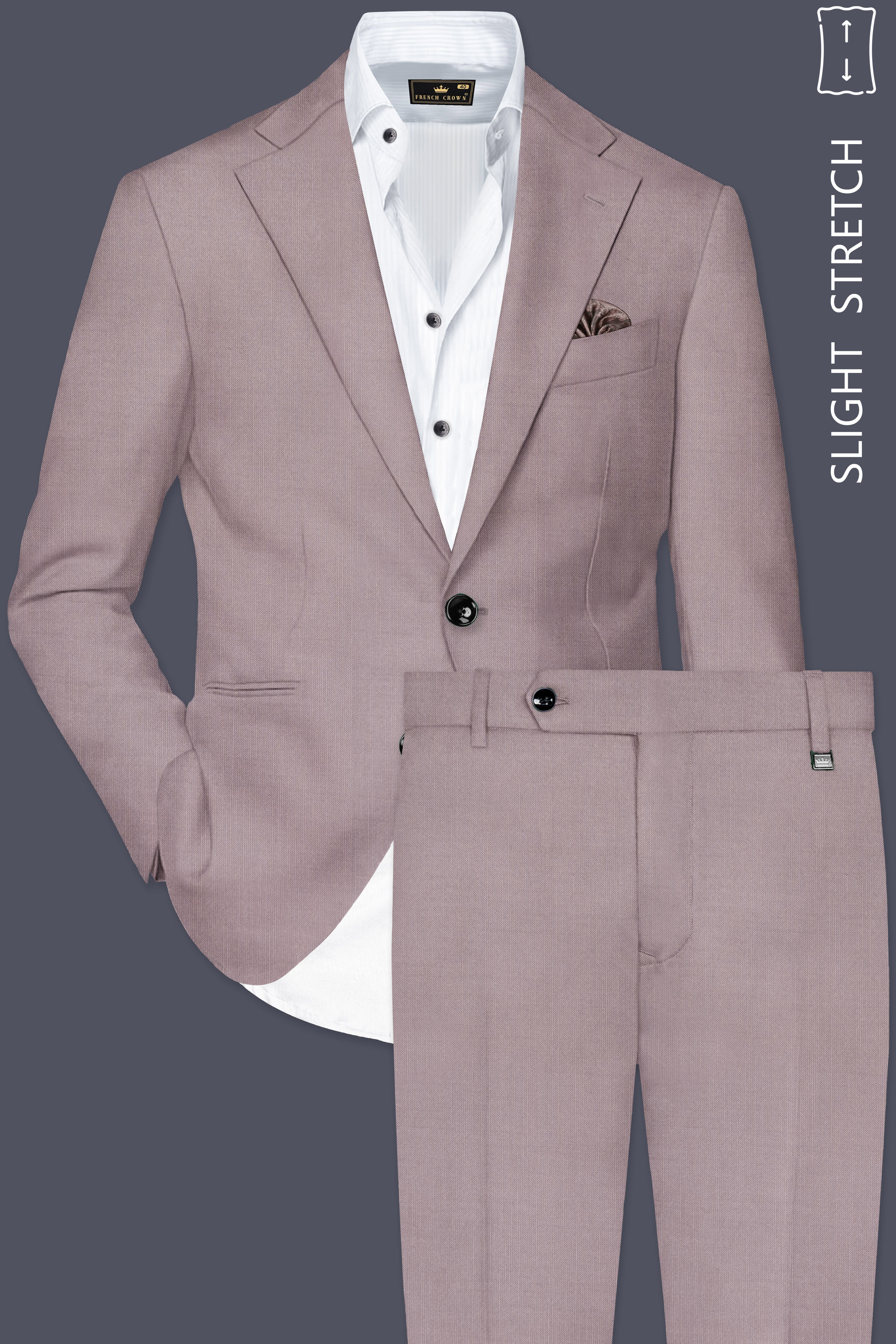 Amour-Rose Quartz Pink Solid Wool Rich Single Breasted Slight Stretch Suit