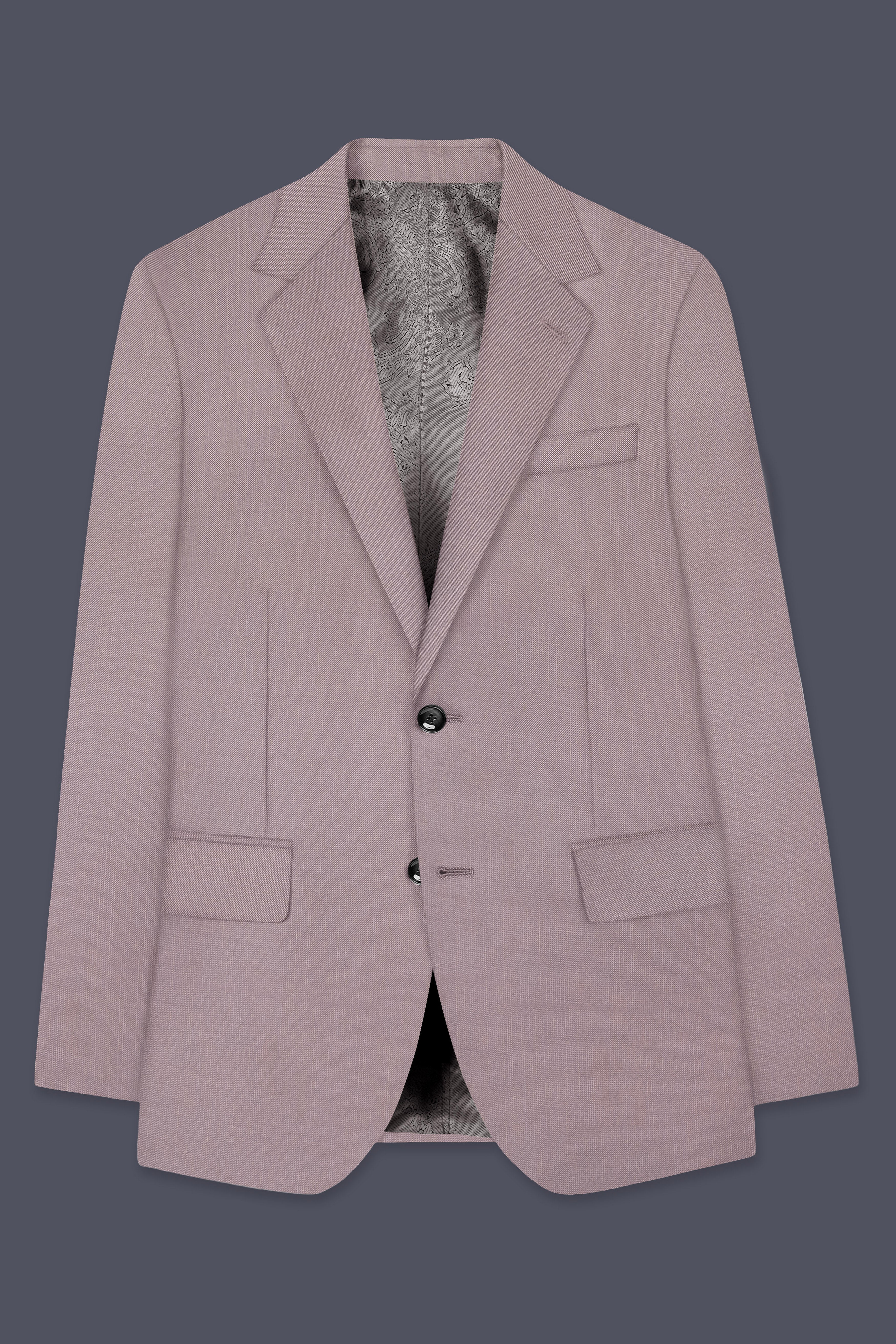 Amour-Rose Quartz Pink Solid Wool Rich Single Breasted Stretchable traveler Suit