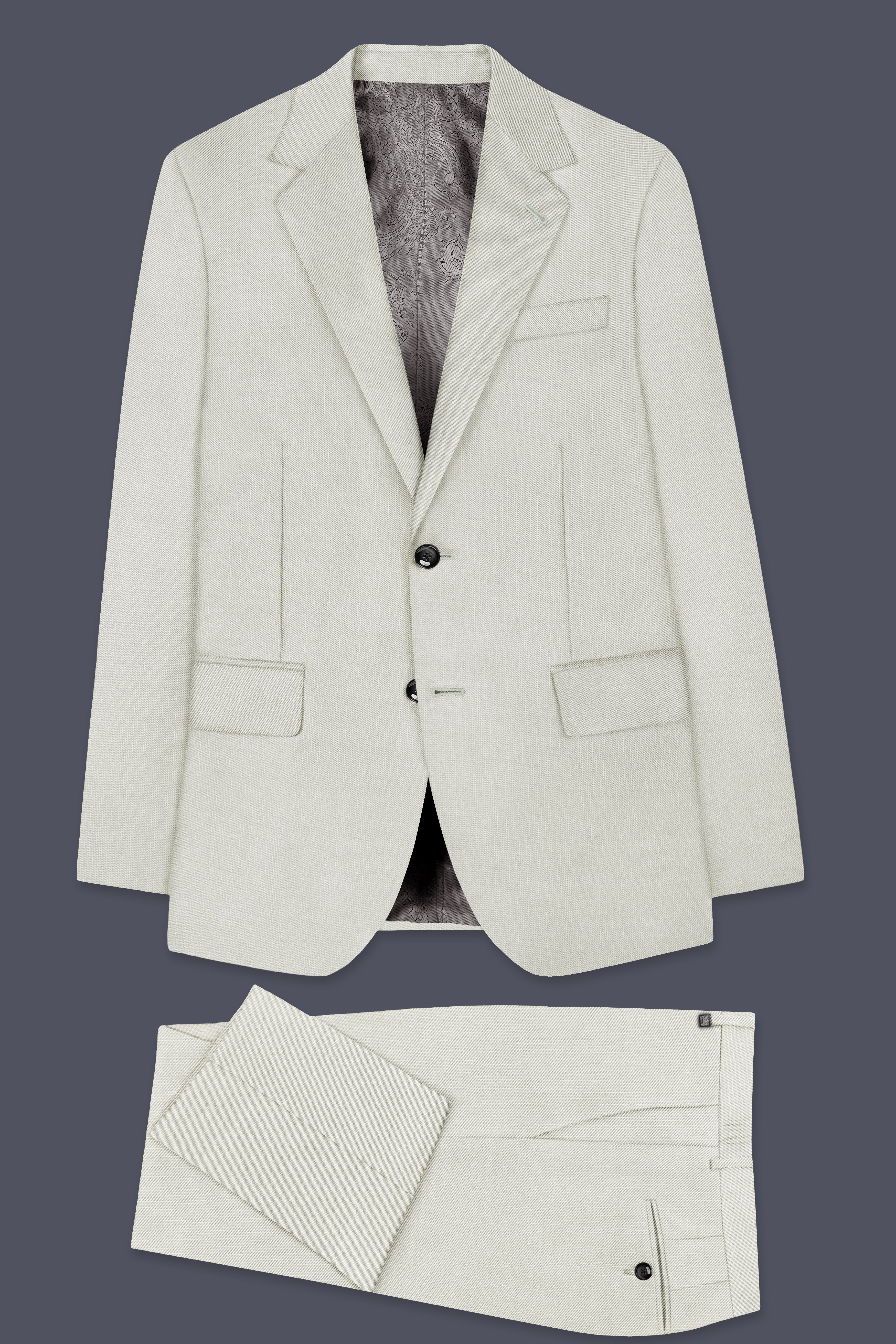 Mist-Swirl Gray Solid Wool Rich Single Breasted Stretchable traveler Suit