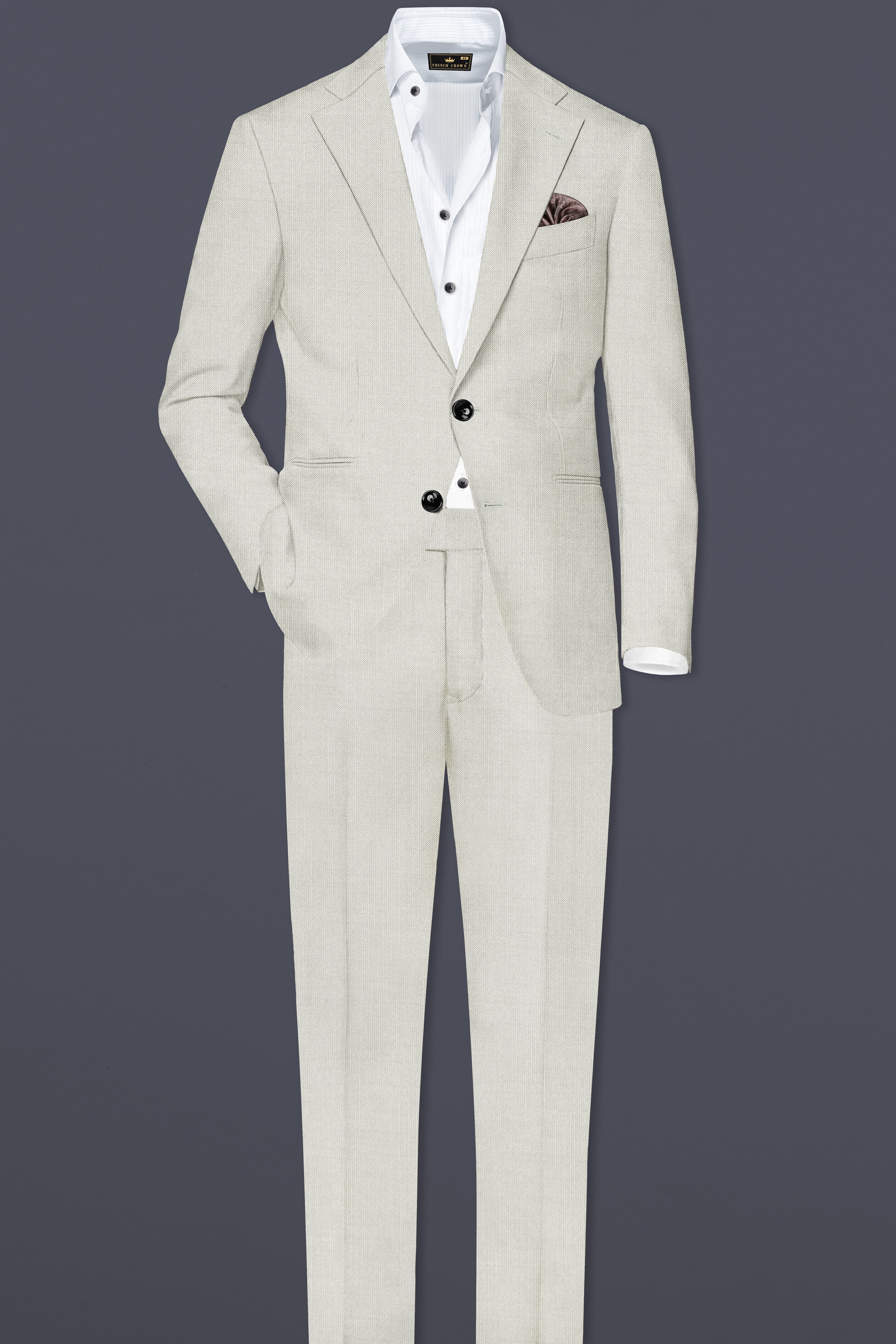Mist-Swirl Gray Solid Wool Rich Single Breasted Slight Stretch Suit