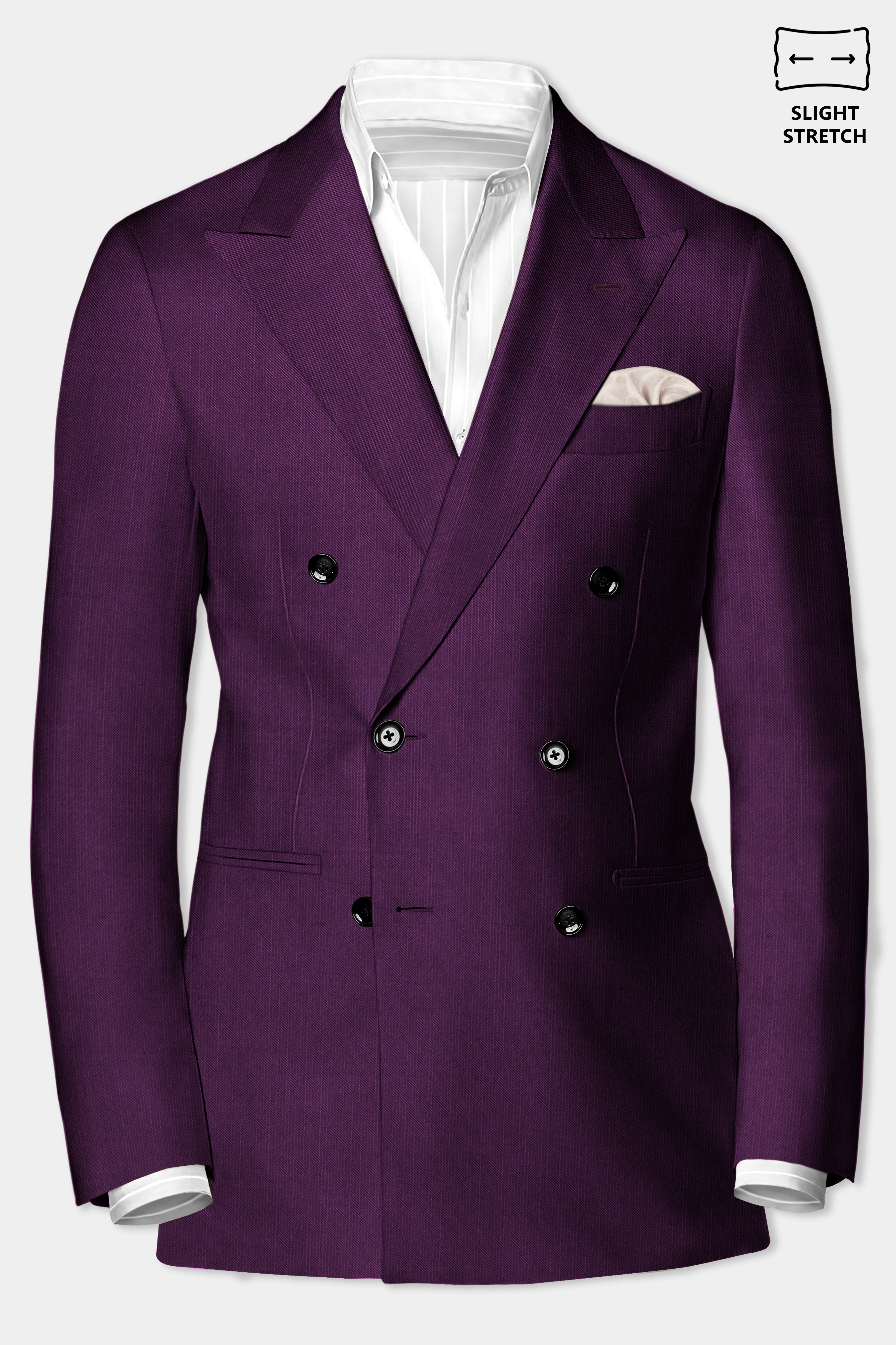 Orchid-Grape Purple Solid Wool Rich Double Breasted Slight Stretch Suit