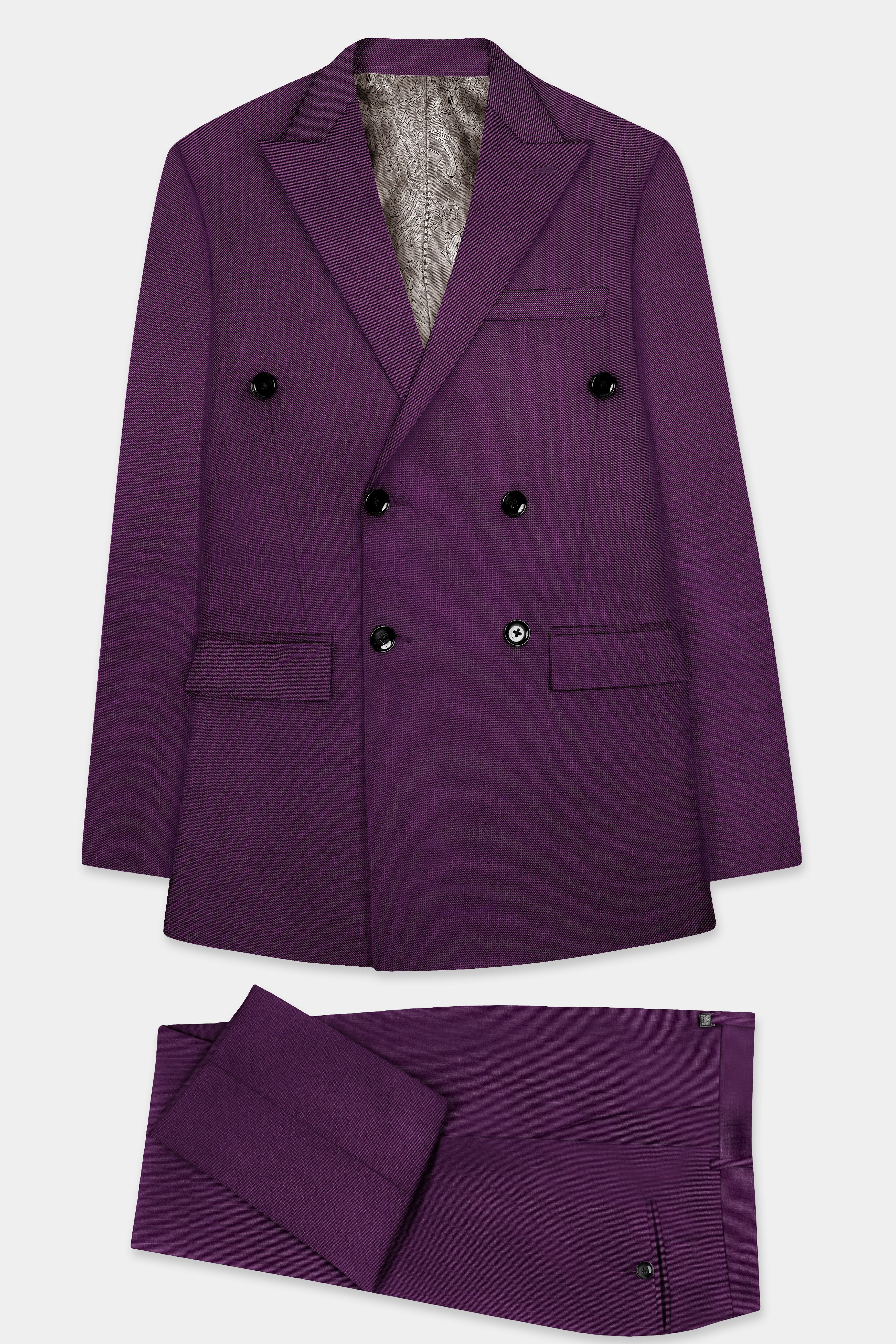 Orchid-Grape Purple Solid Wool Rich Double Breasted Stretchable traveler Suit