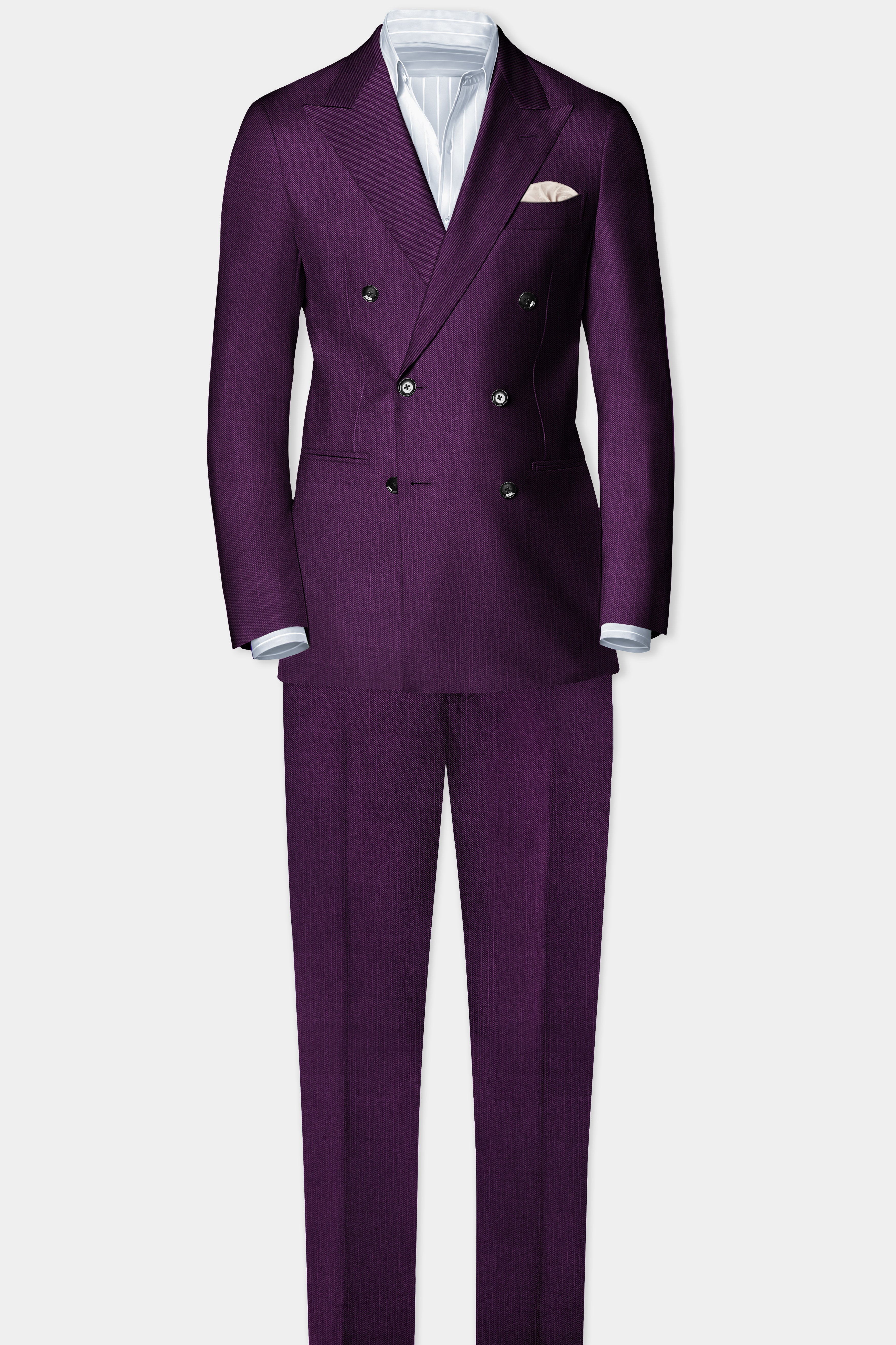 Orchid-Grape Purple Solid Wool Rich Double Breasted Stretchable traveler Suit
