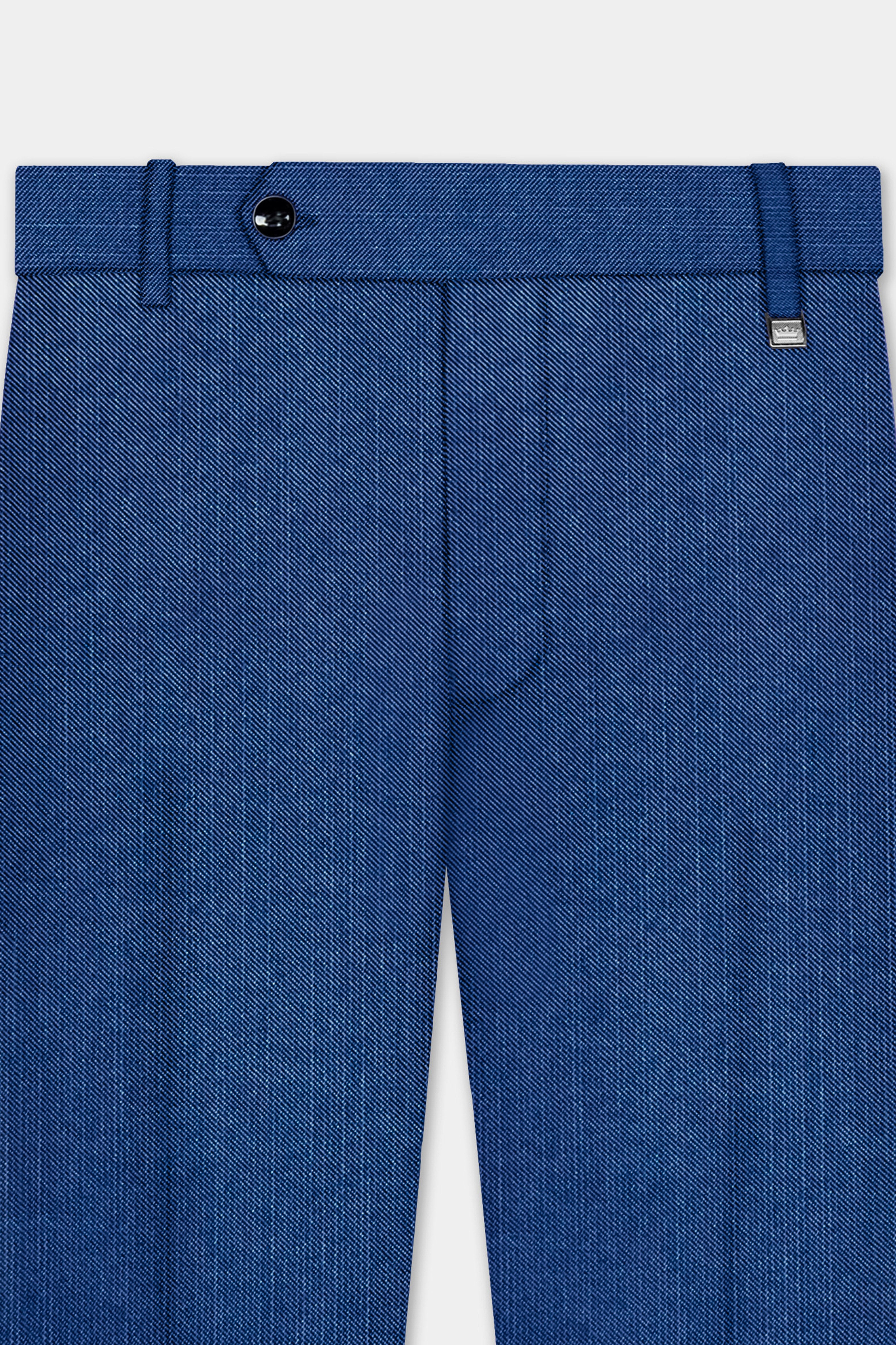 Marinoir-Cello Blue Solid Wool Rich Double Breasted Stretchable traveler Suit