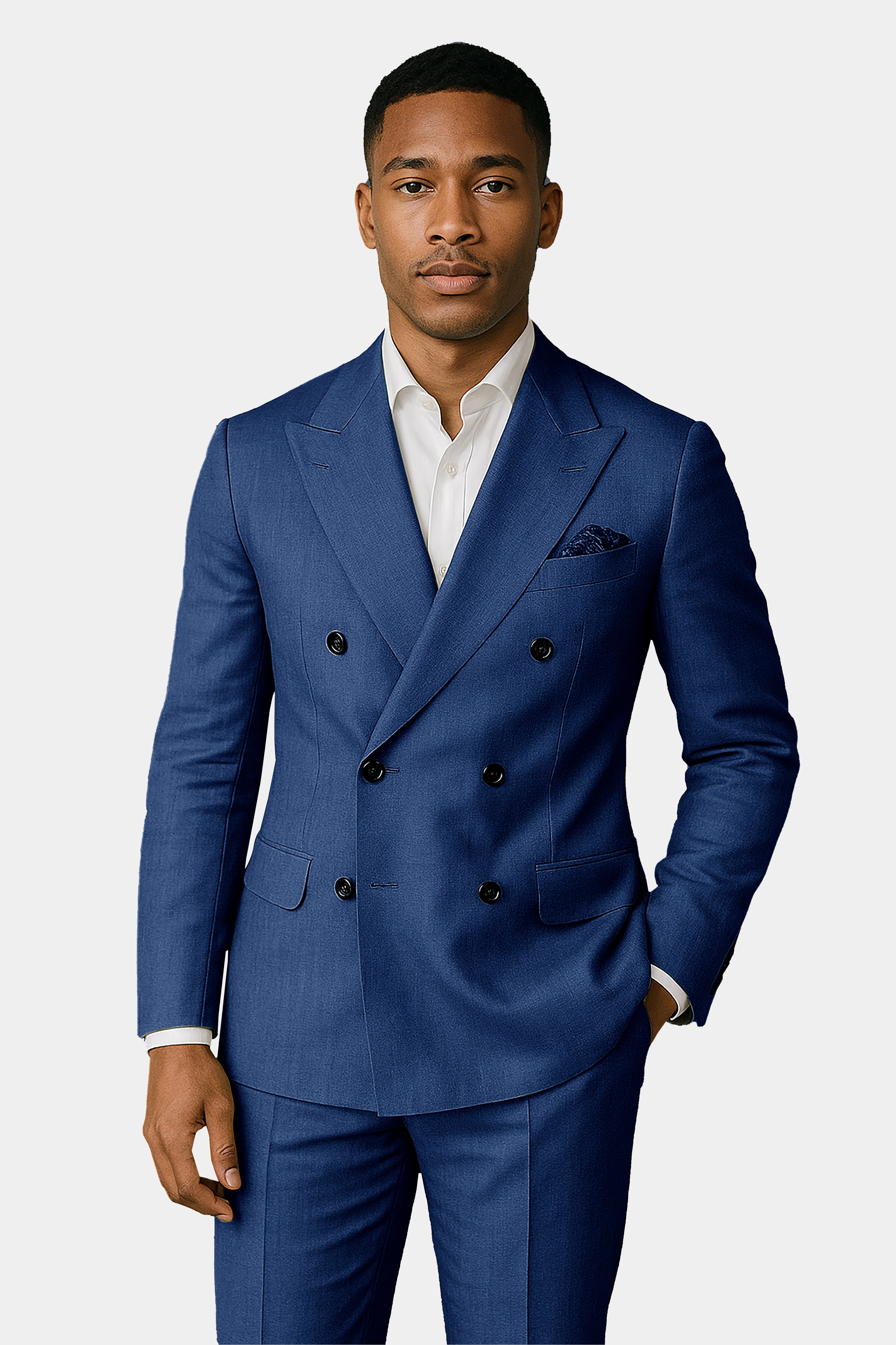 Marinoir-Cello Blue Solid Wool Rich Double Breasted Stretchable traveler Suit