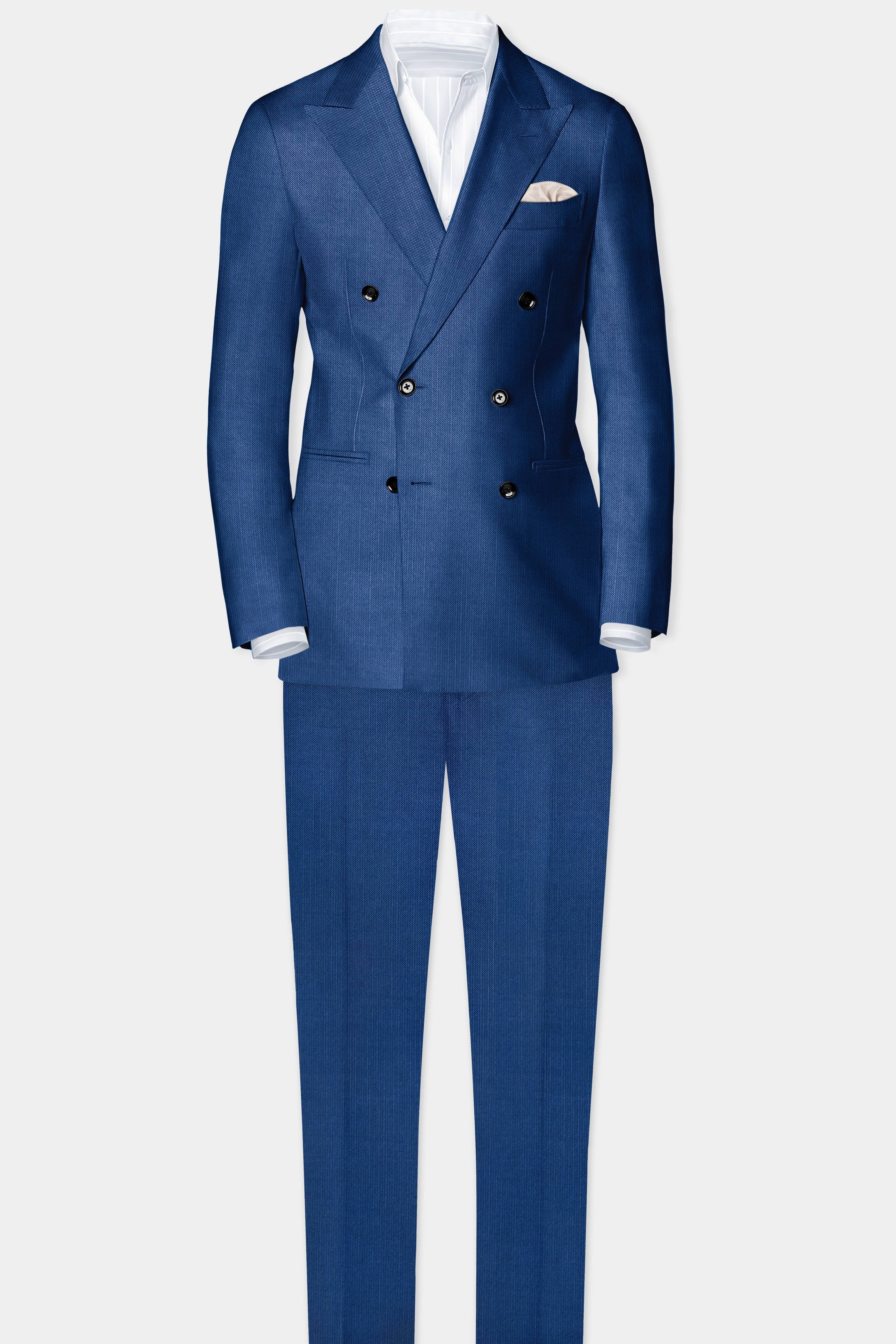 Marinoir-Cello Blue Solid Wool Rich Double Breasted Slight Stretch Suit