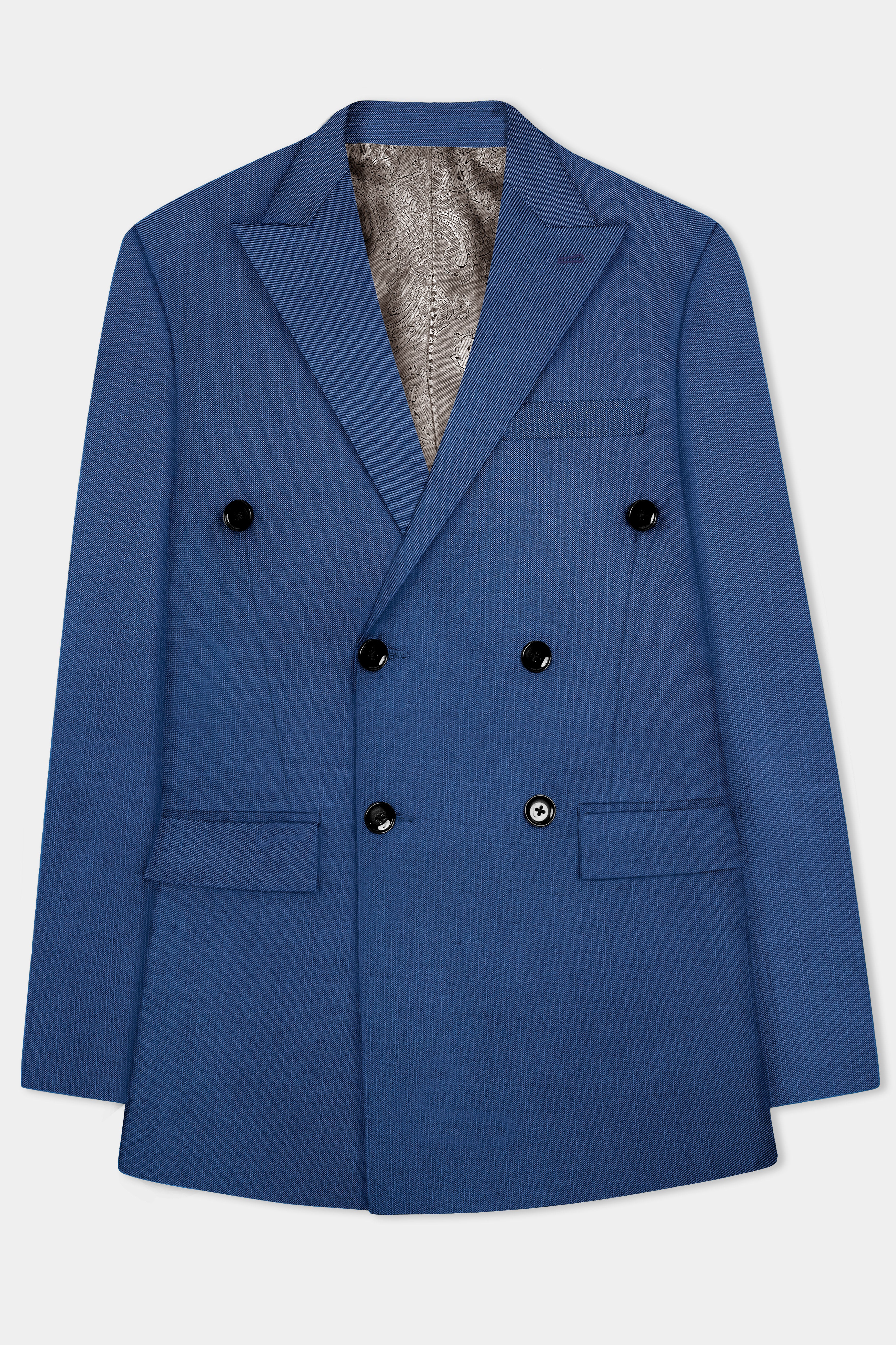 Marinoir-Cello Blue Solid Wool Rich Double Breasted Slight Stretch Suit