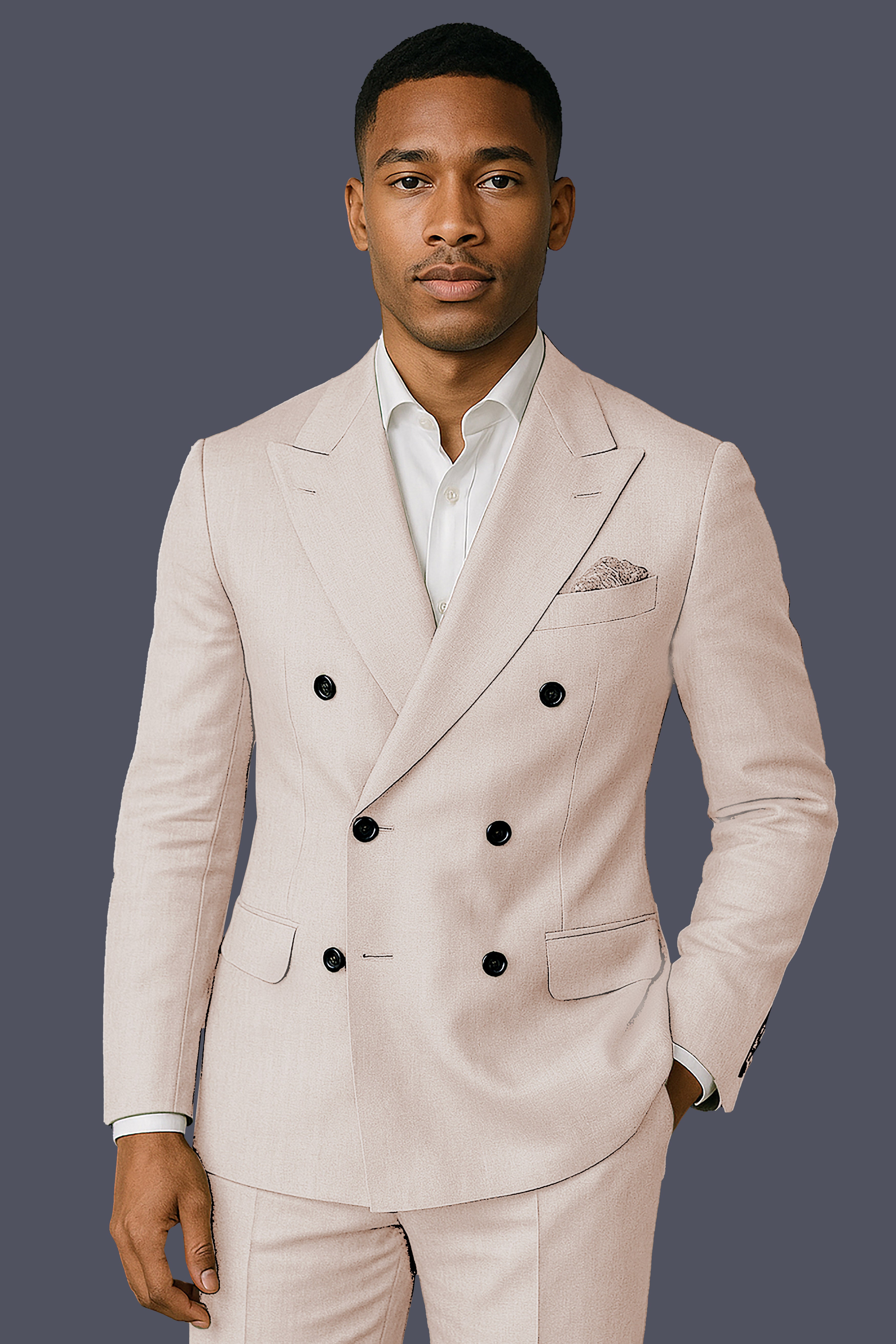 Velivon-Bizarre Cream Solid Premium Wool Rich Double Breasted Suit