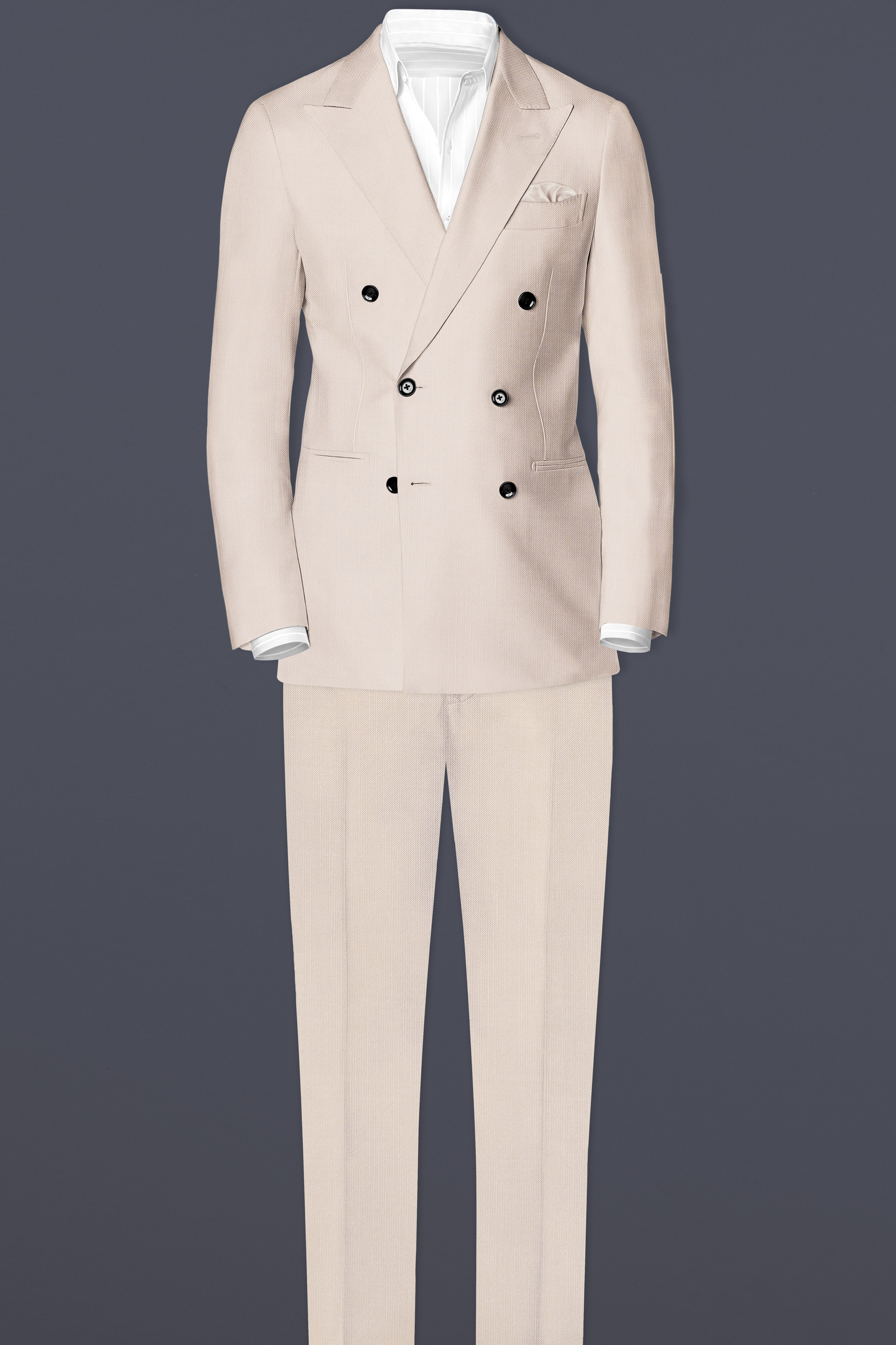 Velivon-Bizarre Cream Solid Wool Rich Double Breasted Slight Stretch Suit