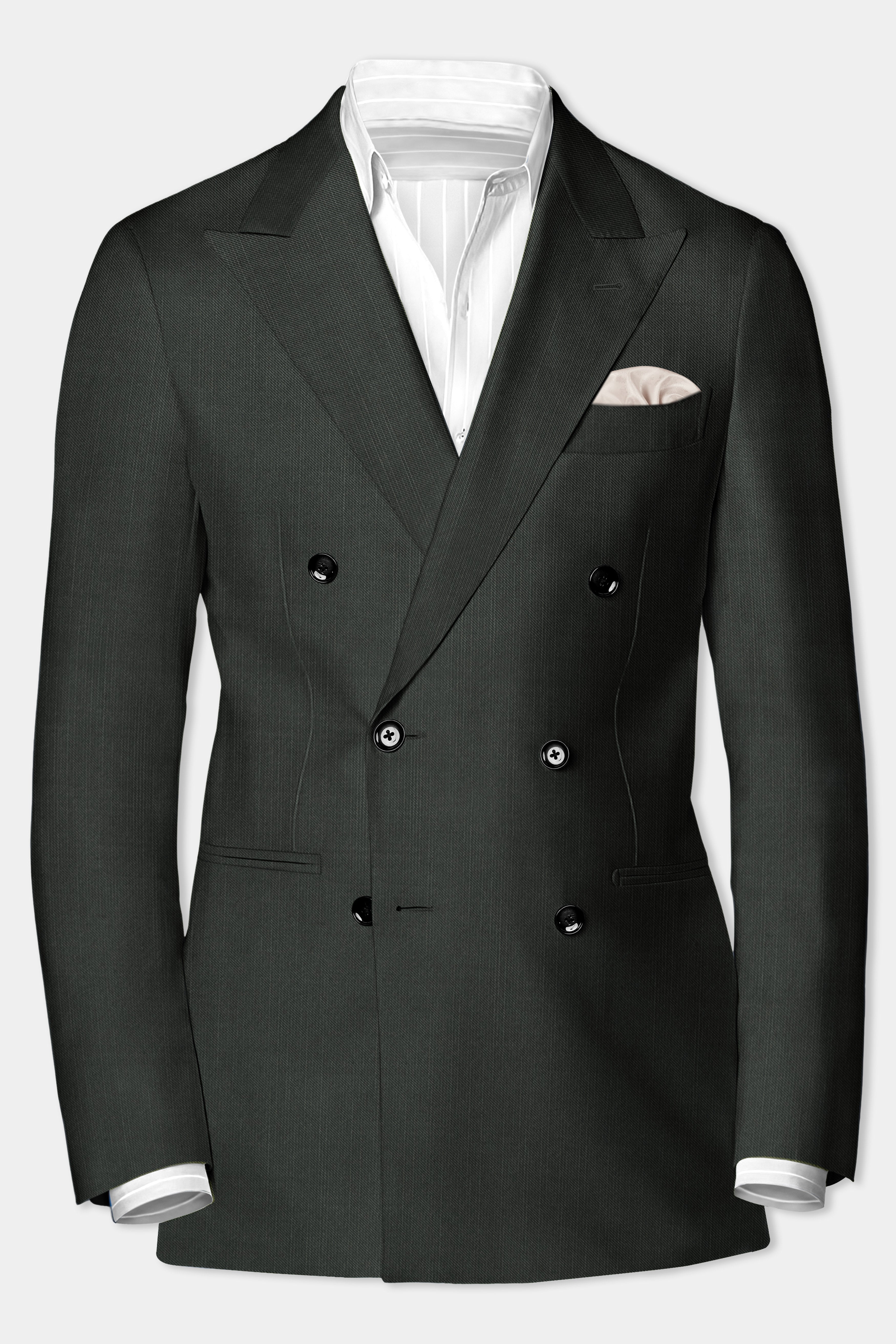 Shafton-Mine Shaft Green Solid Wool Rich Double Breasted Stretchable traveler Suit