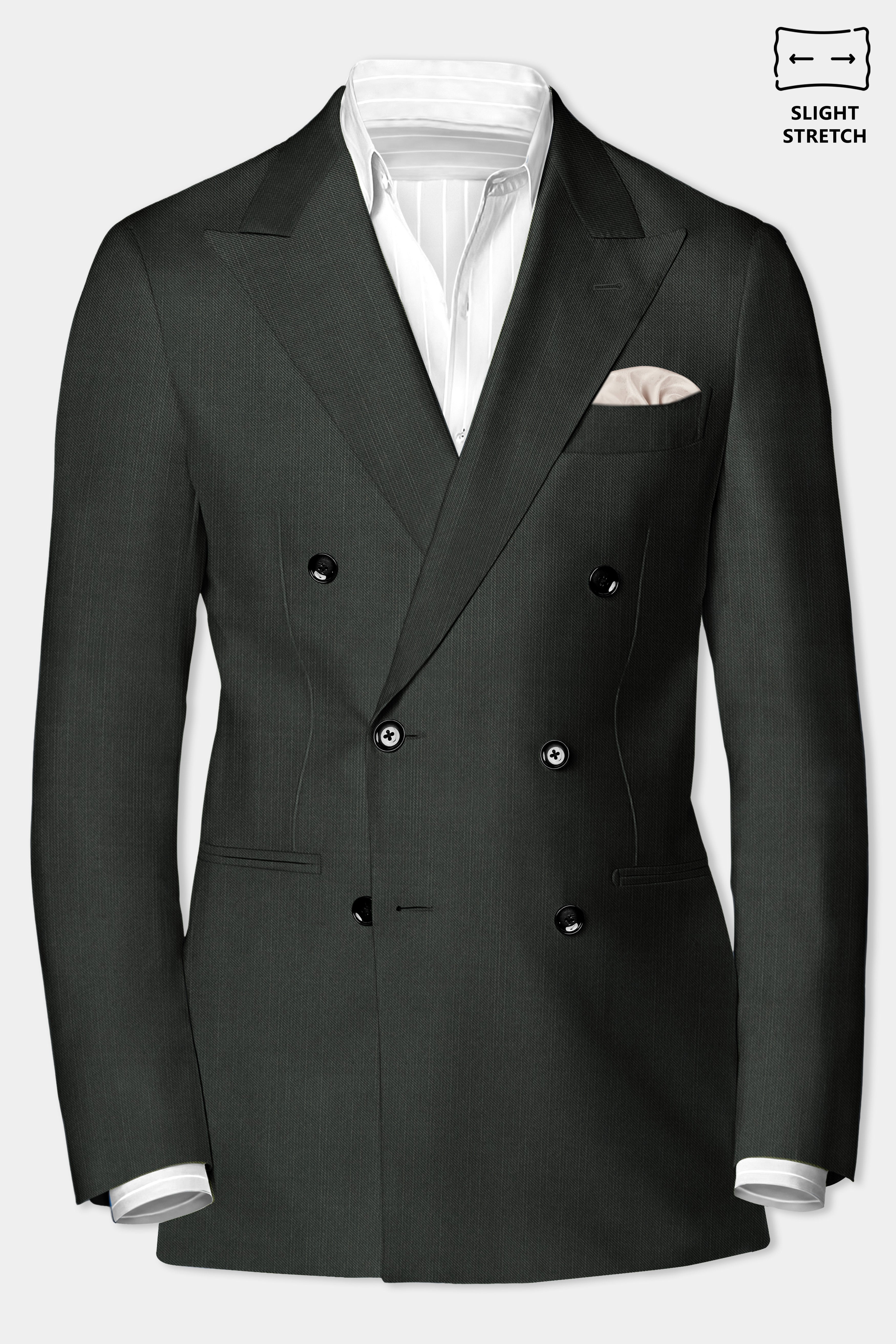 Shafton-Mine Shaft Green Solid Wool Rich Double Breasted Slight Stretch Suit