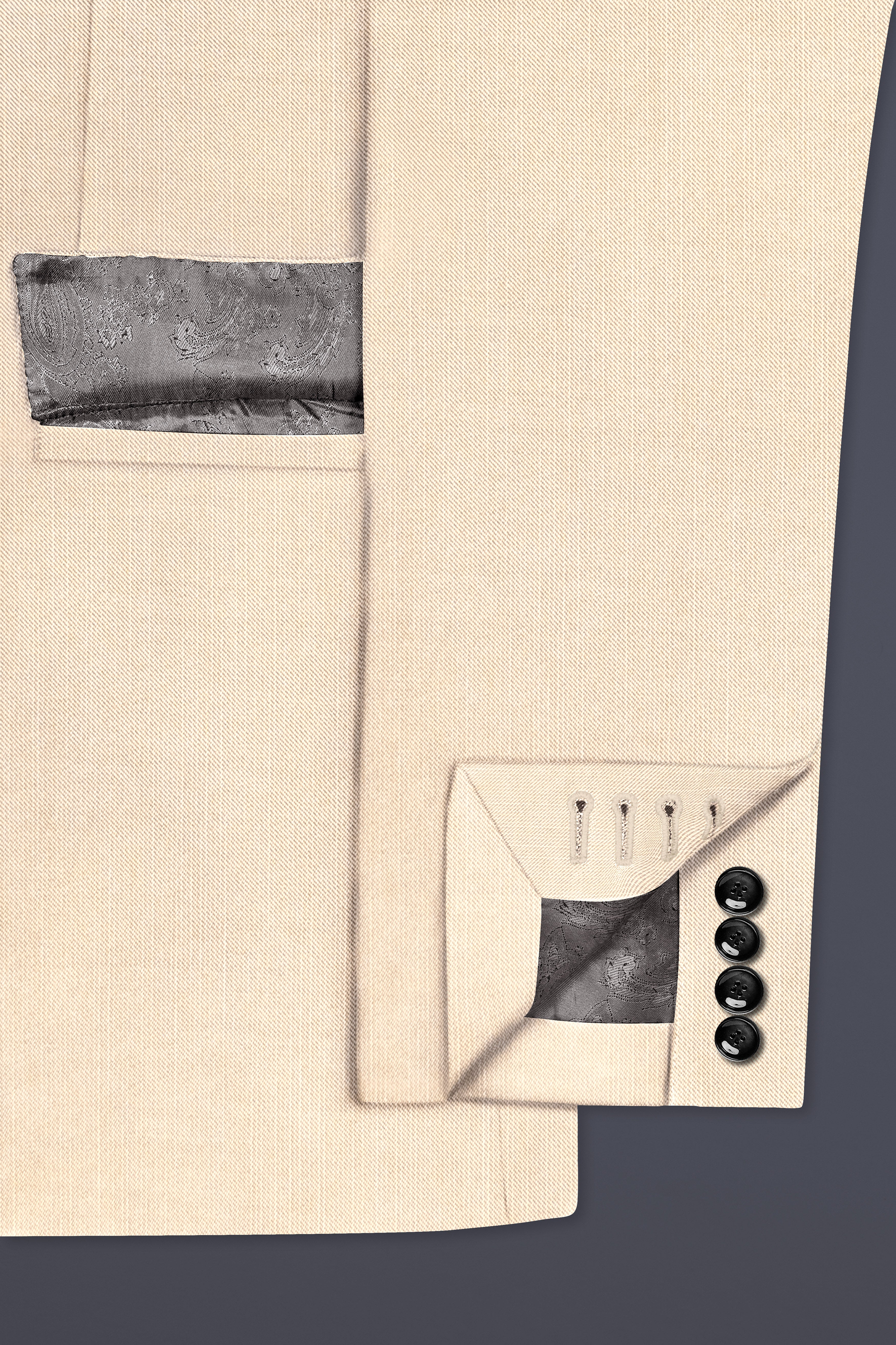 Biscotti-Parchment Cream Solid Wool Rich Double Breasted Slight Stretch Suit