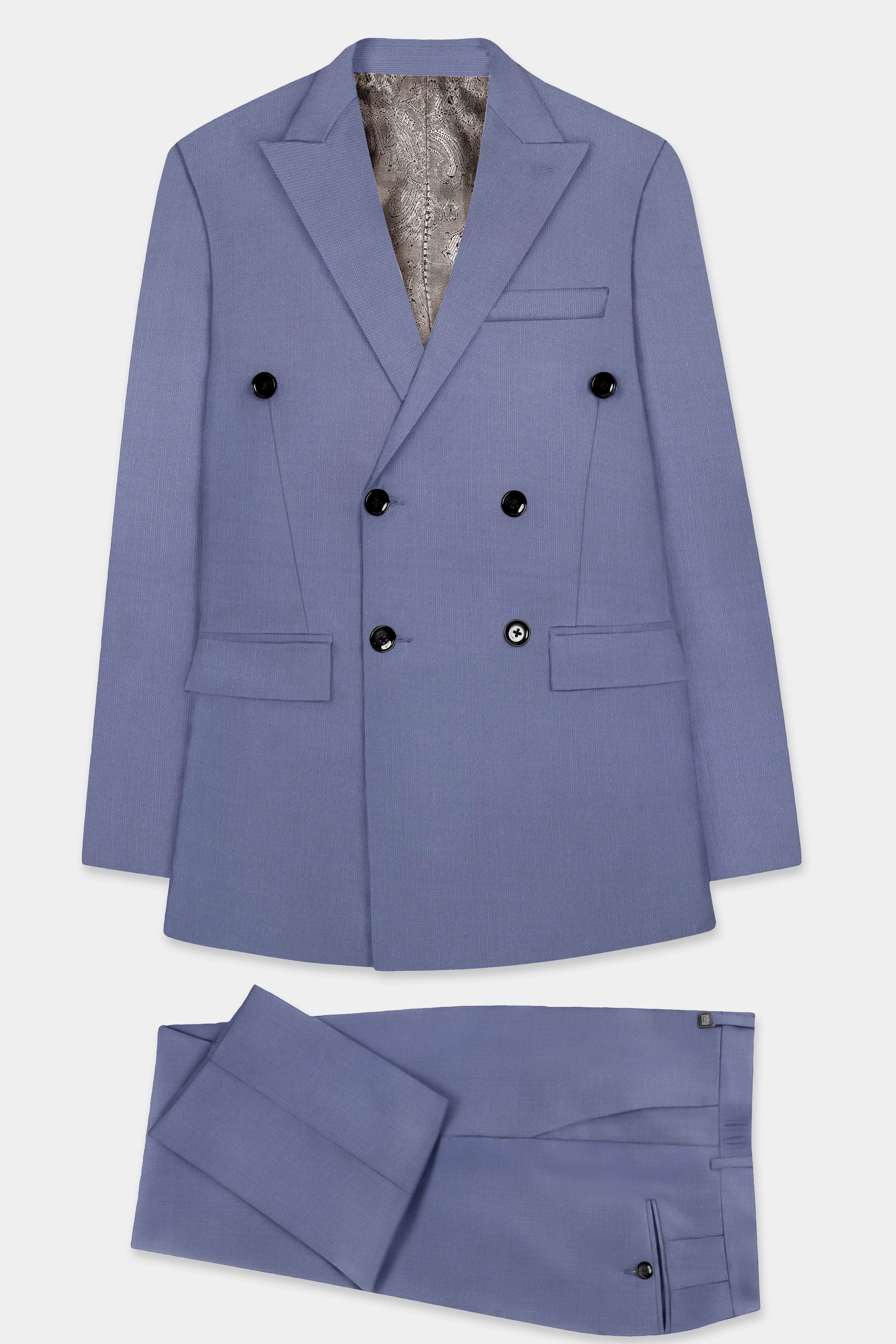 Zenith-Comet Gray Solid Wool Rich Double Breasted Stretchable traveler Suit