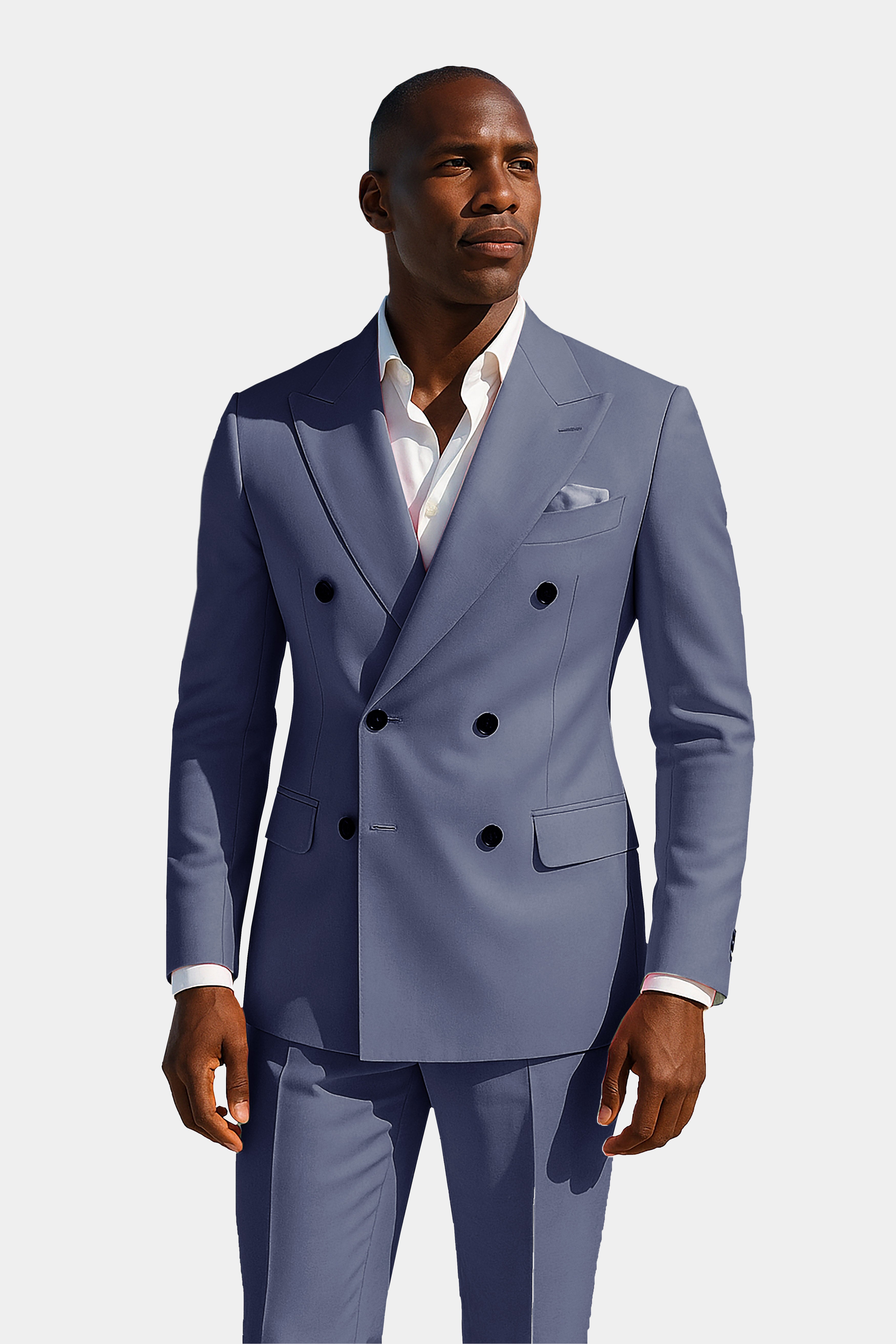 Zenith-Comet Gray Solid Wool Rich Double Breasted Stretchable traveler Suit