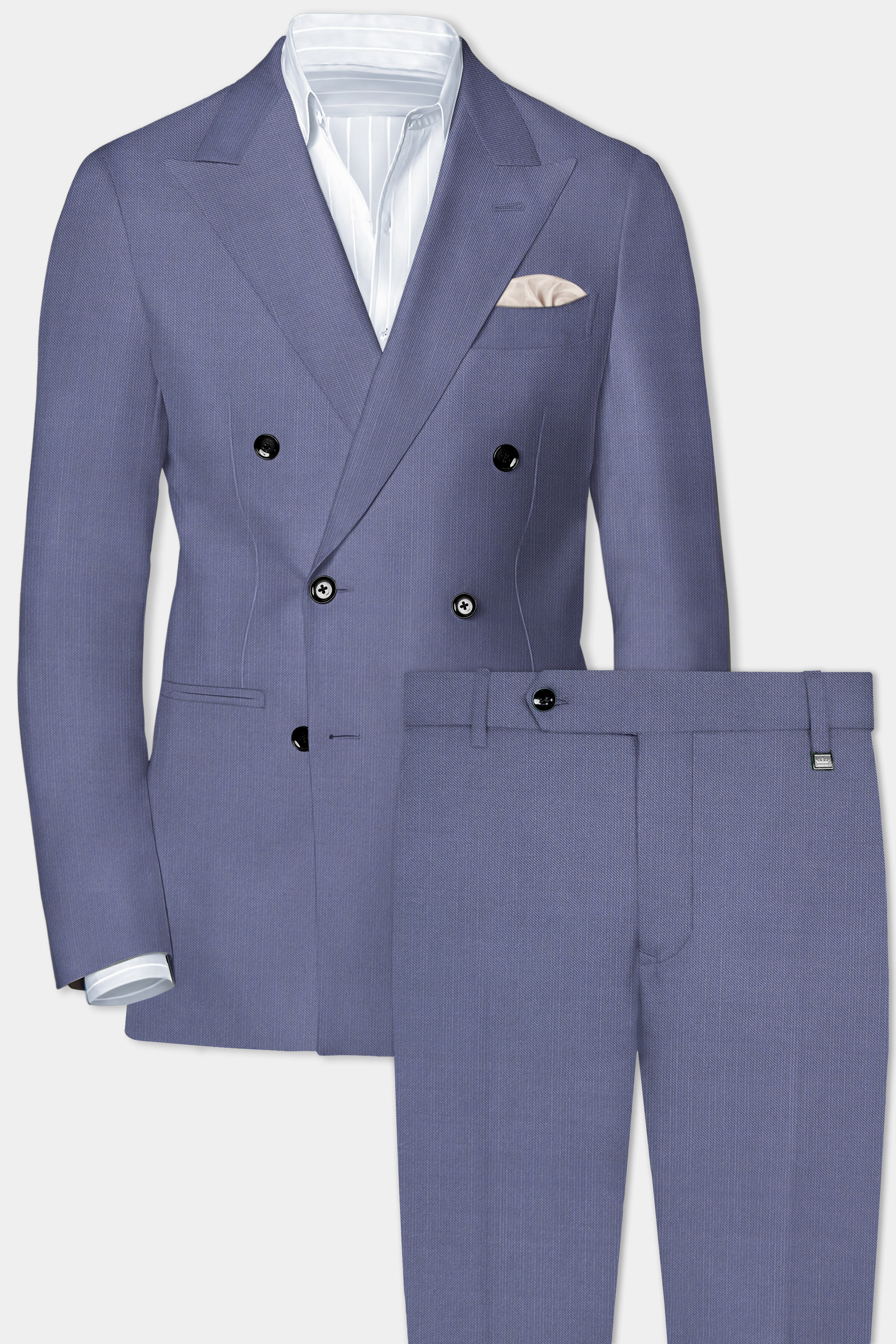 Zenith-Comet Blue Solid Wool Rich Double Breasted Stretchable traveler Suit