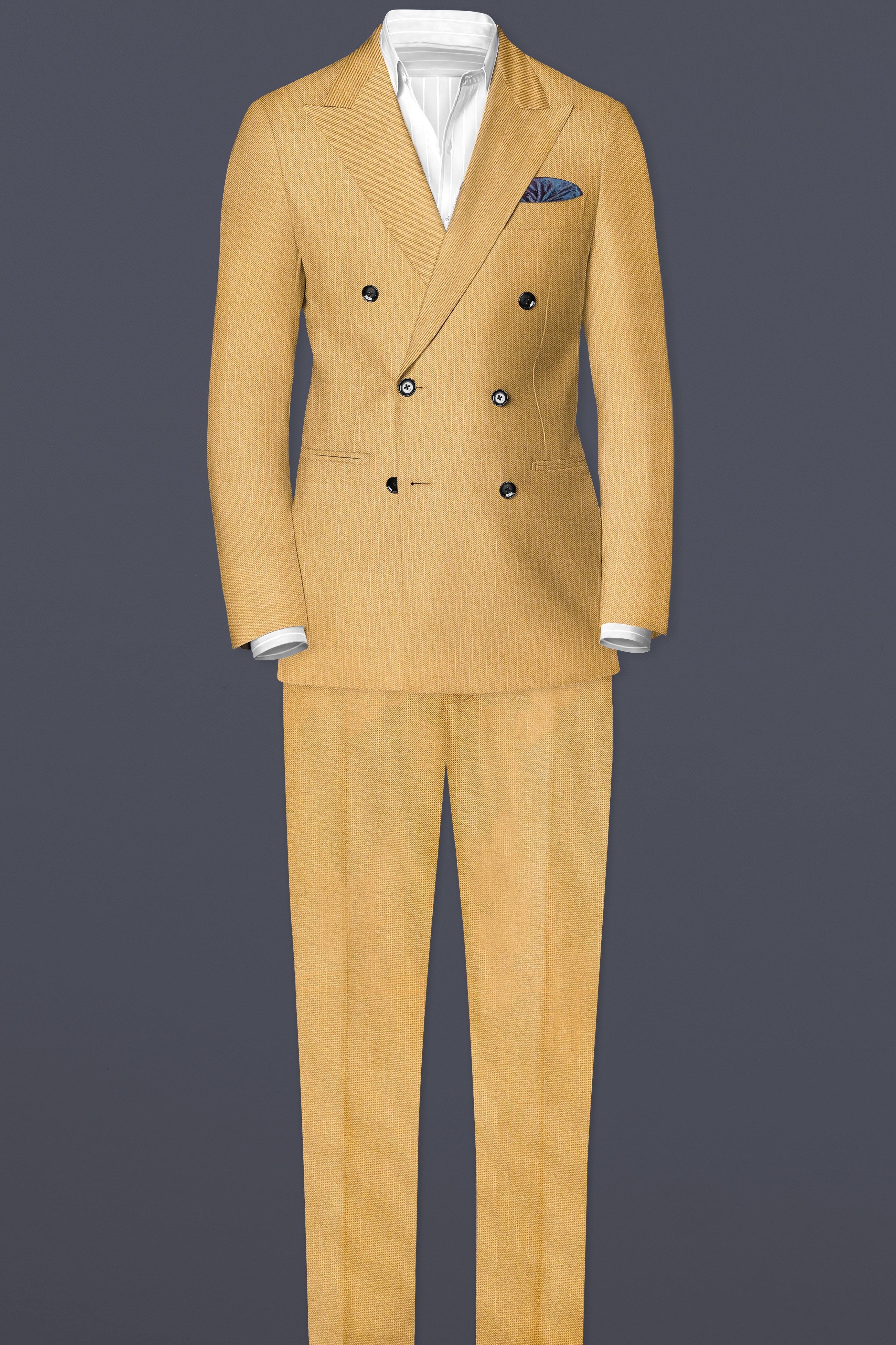 Marula-Desert Yellow Solid Wool Rich Double Breasted Stretchable traveler Suit