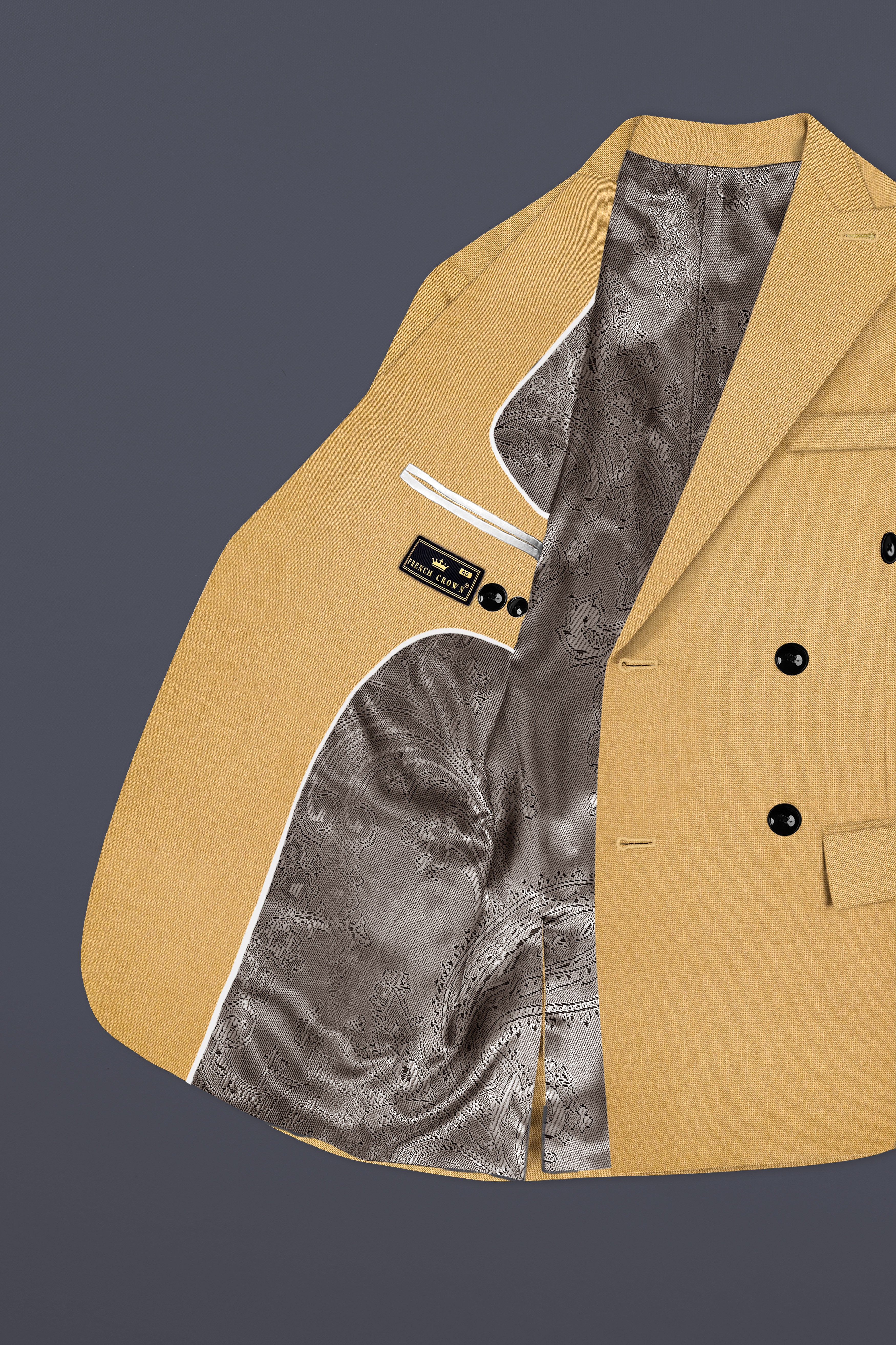 Marula-Desert Yellow Solid Wool Rich Double Breasted Slight Stretch Suit