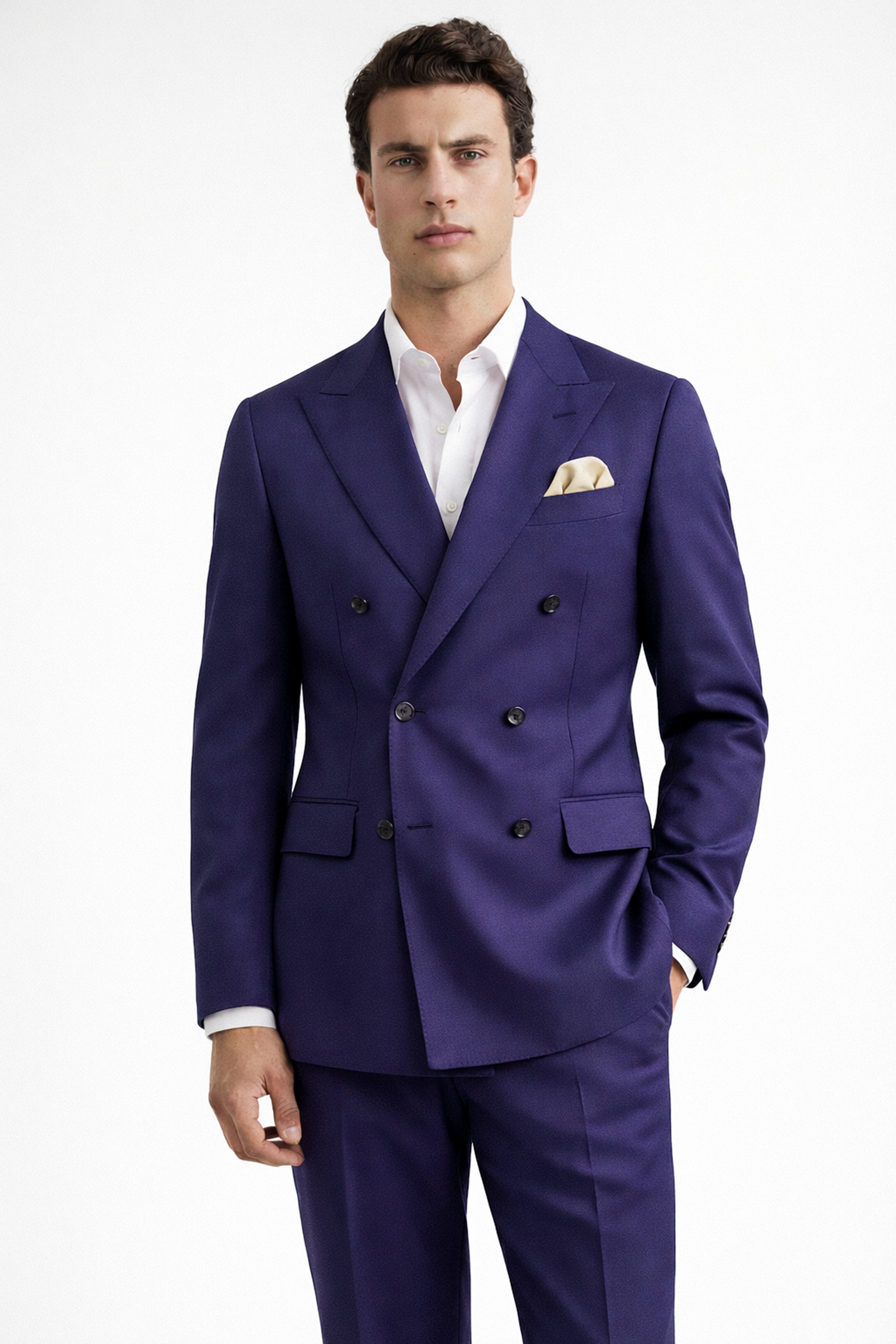 Triton-Martinique Blue Solid Wool Rich Double Breasted Slight Stretch Suit