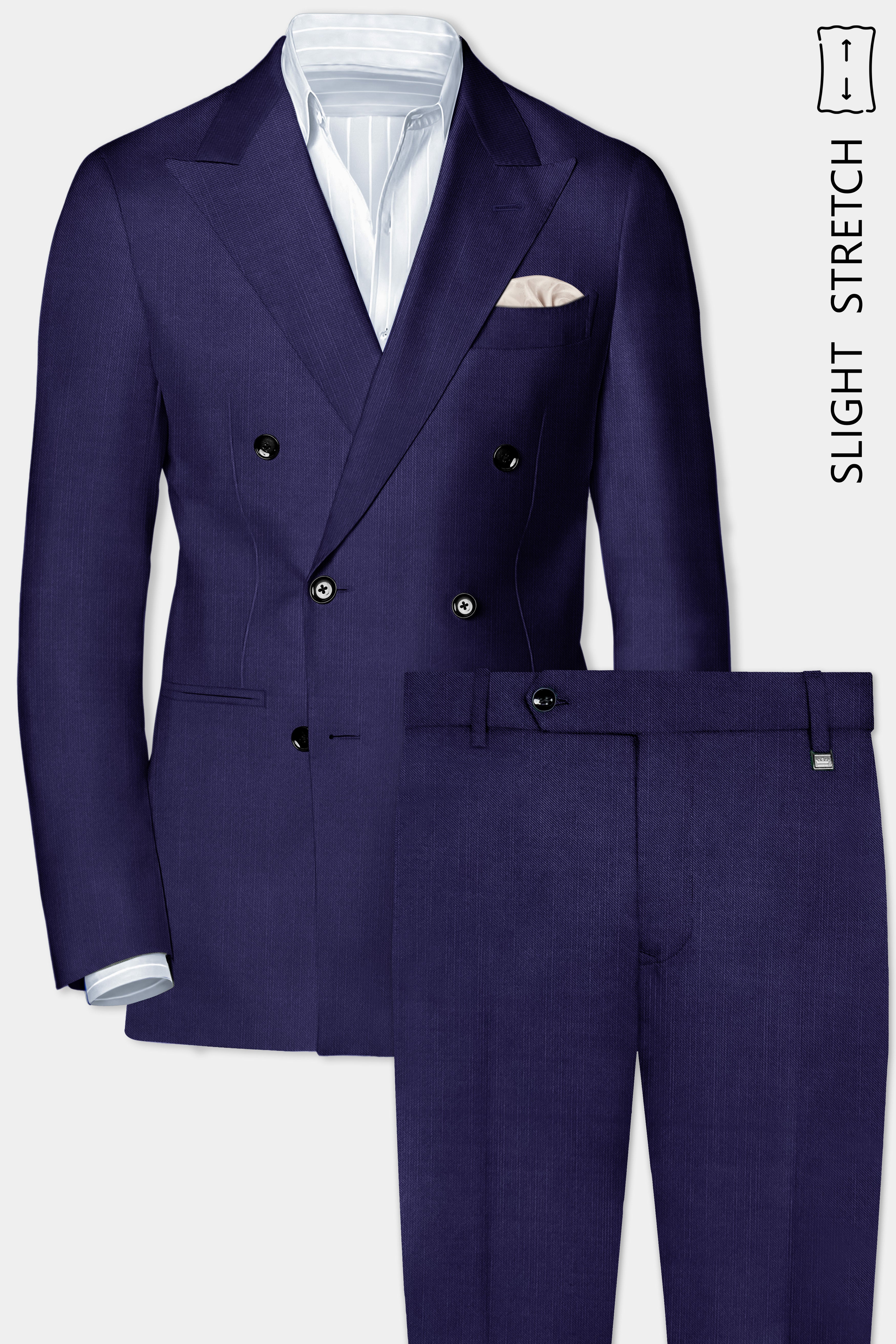 Triton-Martinique Blue Solid Wool Rich Double Breasted Slight Stretch Suit