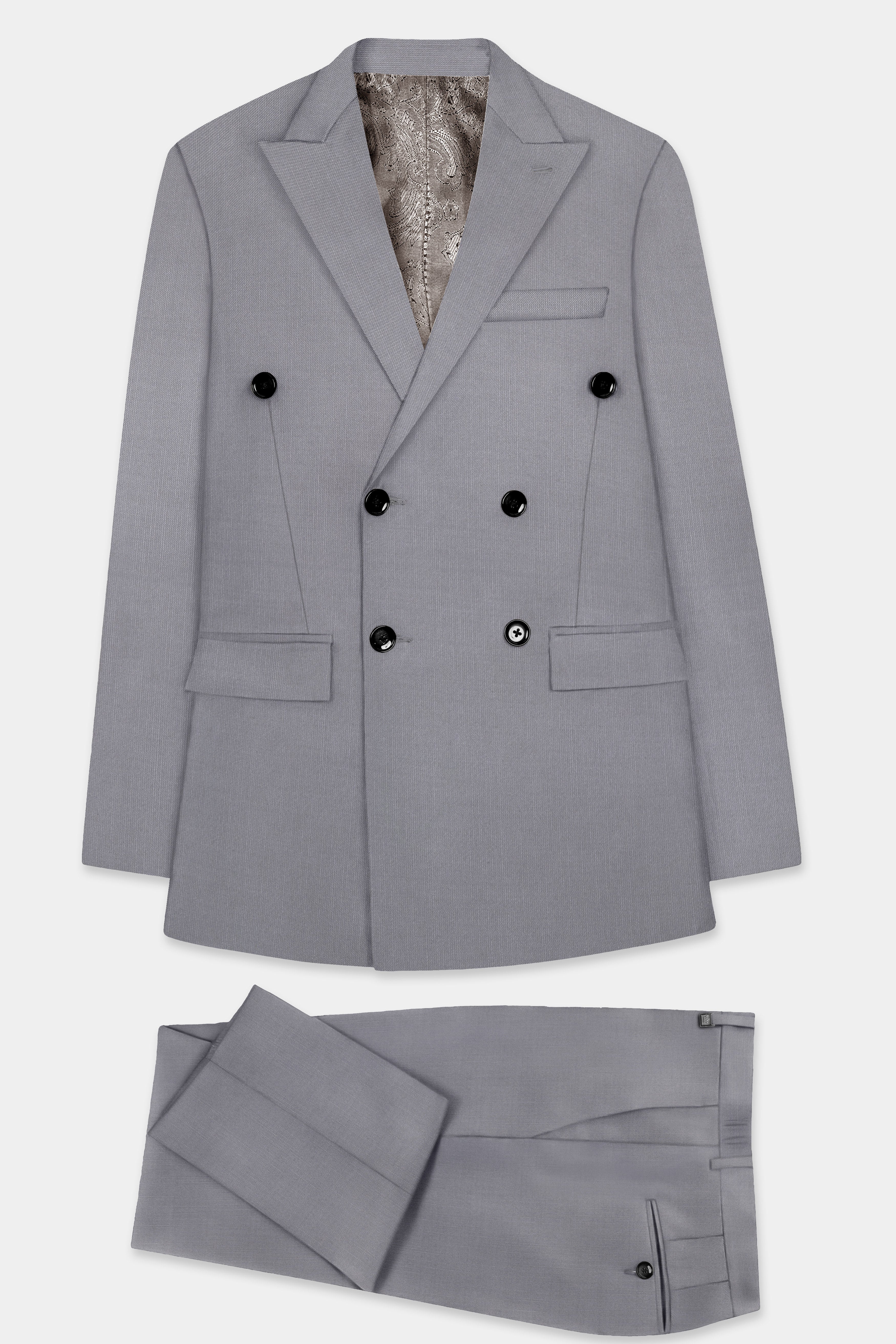 Dorian-Friar Gray Solid Wool Rich Double Breasted Stretchable traveler Suit