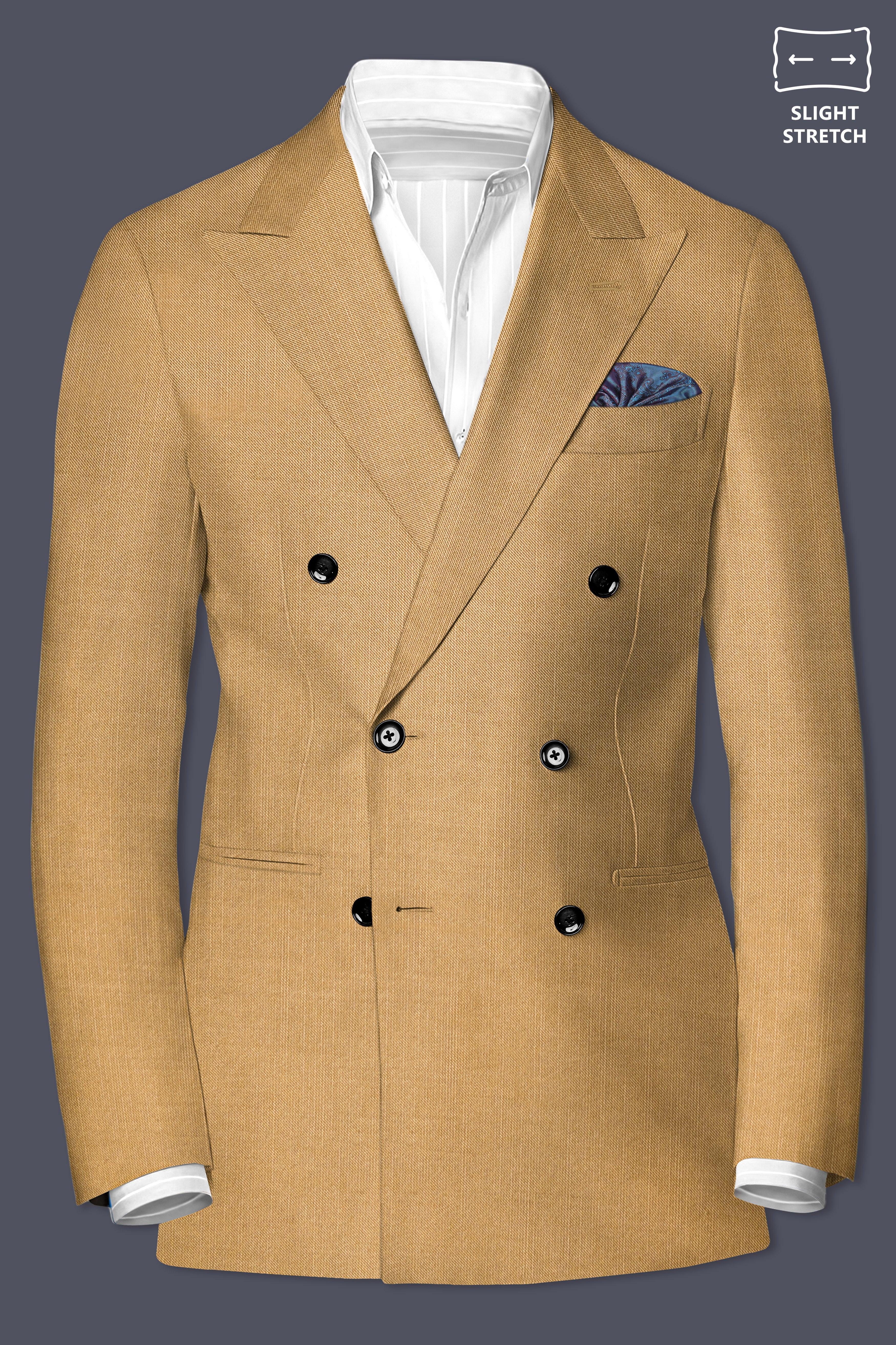 Sepia-Twine Brown Solid Wool Rich Double Breasted Slight Stretch Suit