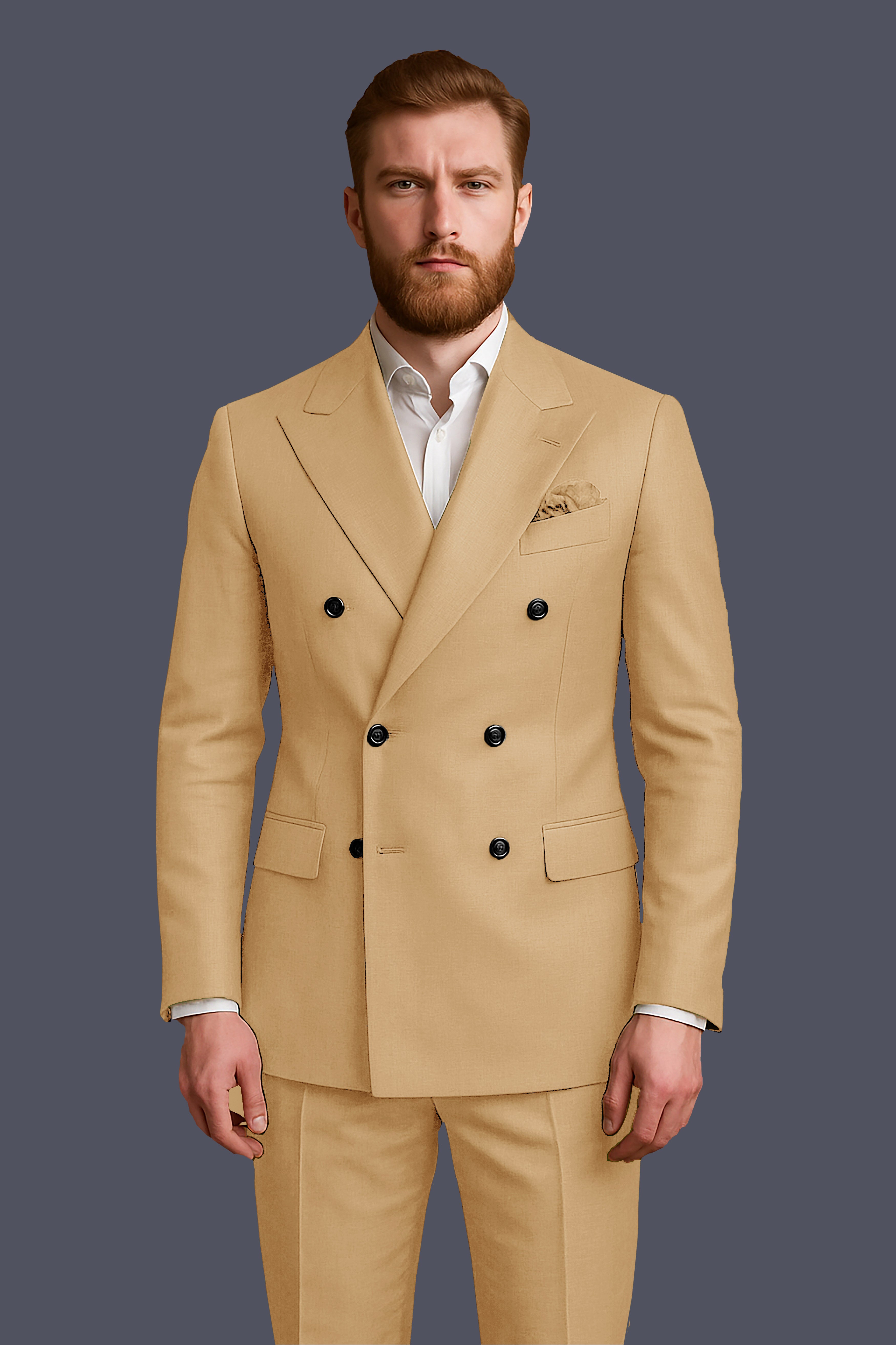 Sepia-Twine Brown Solid Wool Rich Double Breasted Slight Stretch Suit