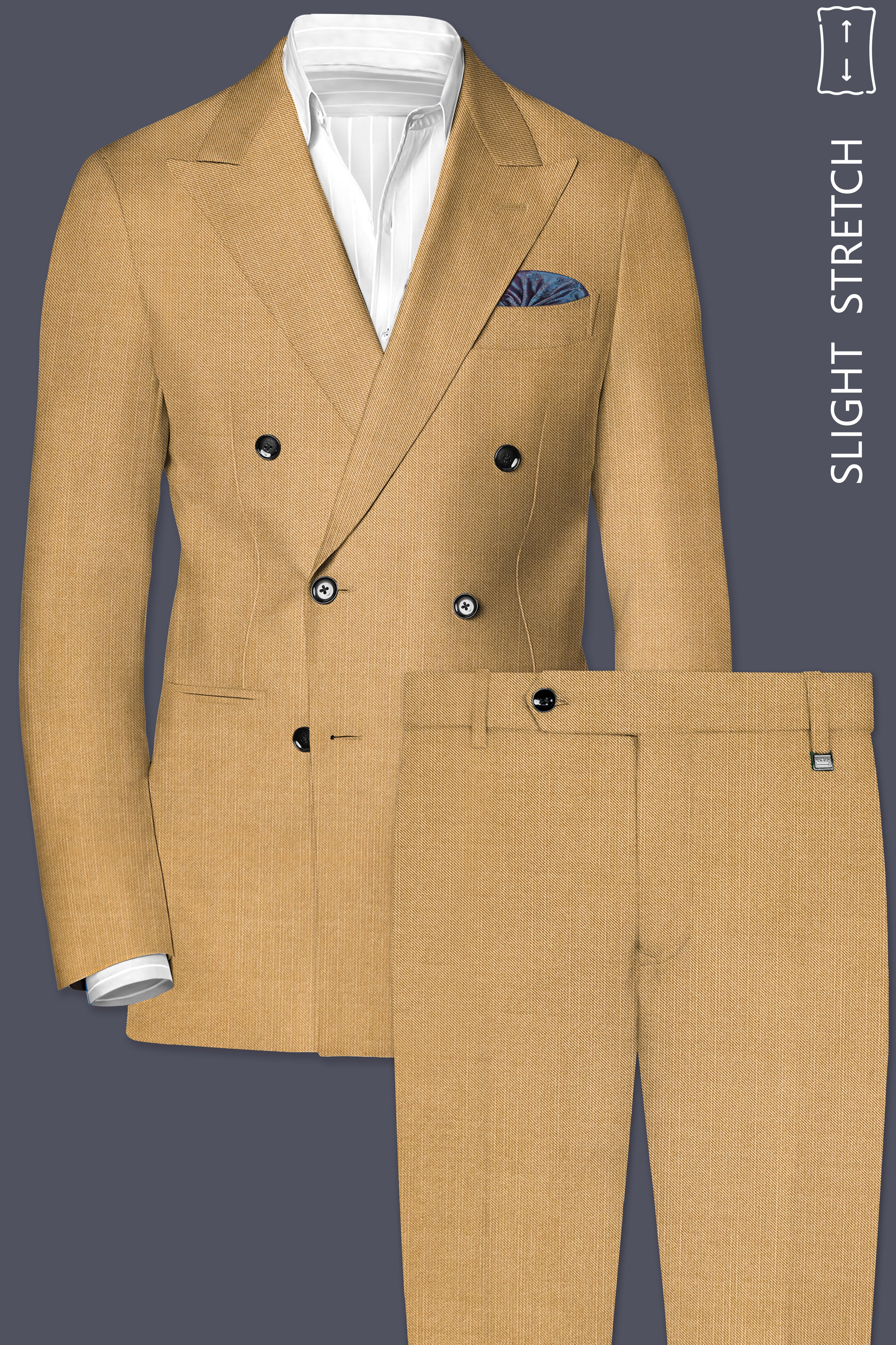 Sepia-Twine Brown Solid Wool Rich Double Breasted Slight Stretch Suit