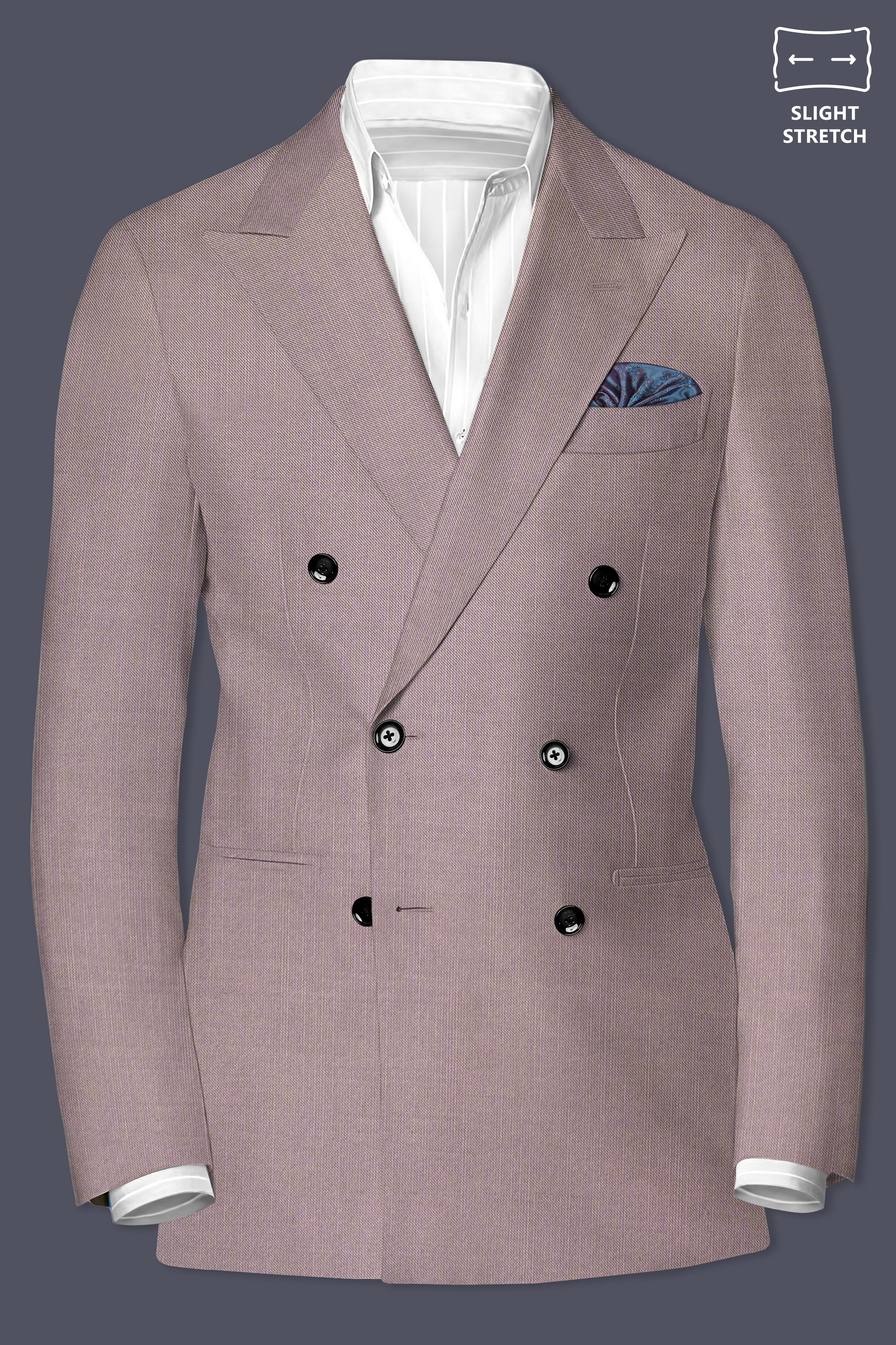 Amour-Rose Quartz Pink Solid Wool Rich Double Breasted Slight Stretch Suit
