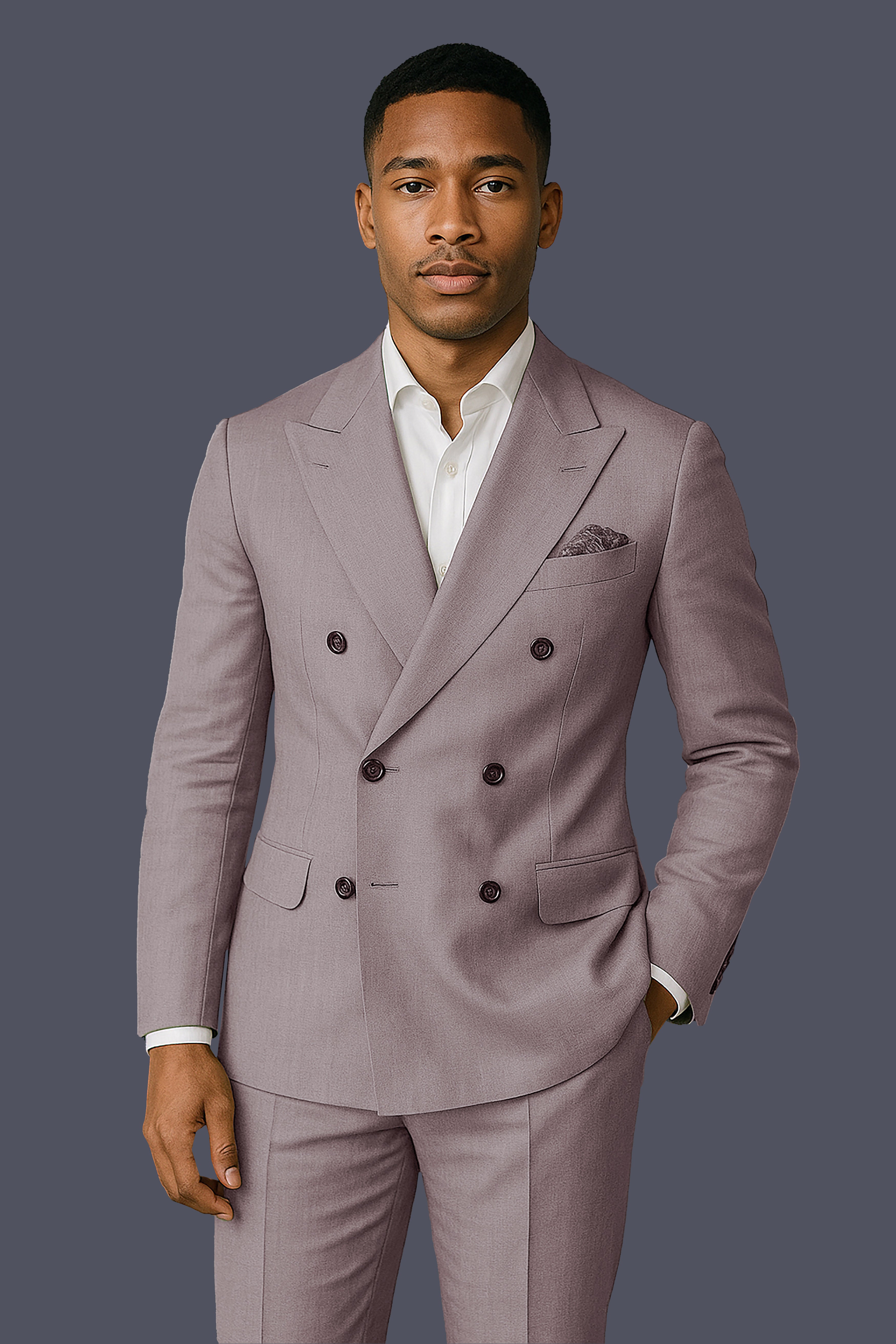 Amour-Rose Quartz Pink Solid Wool Rich Double Breasted Slight Stretch Suit