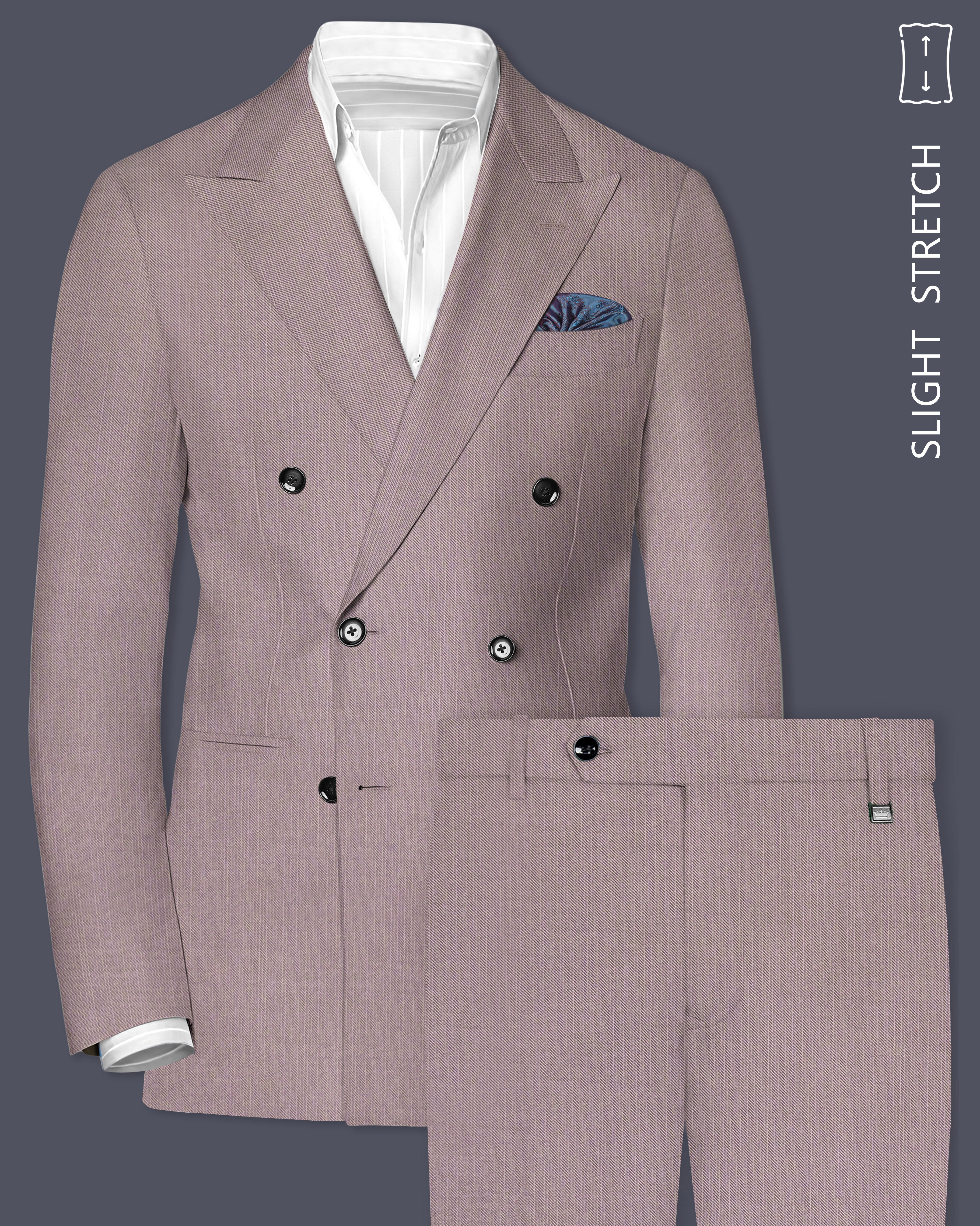 Amour-Rose Quartz Pink Solid Wool Rich Double Breasted Slight Stretch Suit