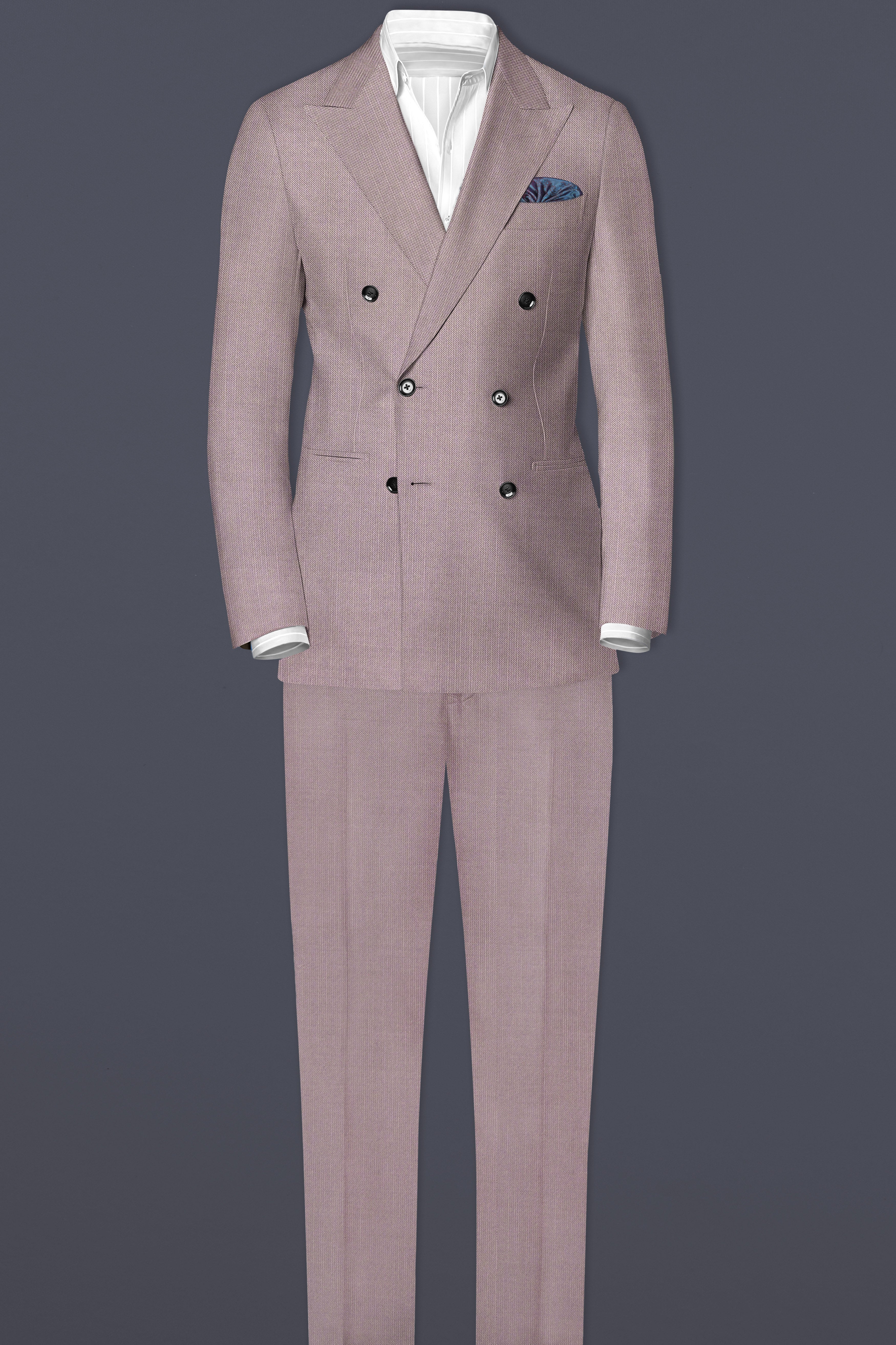 Amour-Rose Quartz Pink Solid Wool Rich Double Breasted Slight Stretch Suit