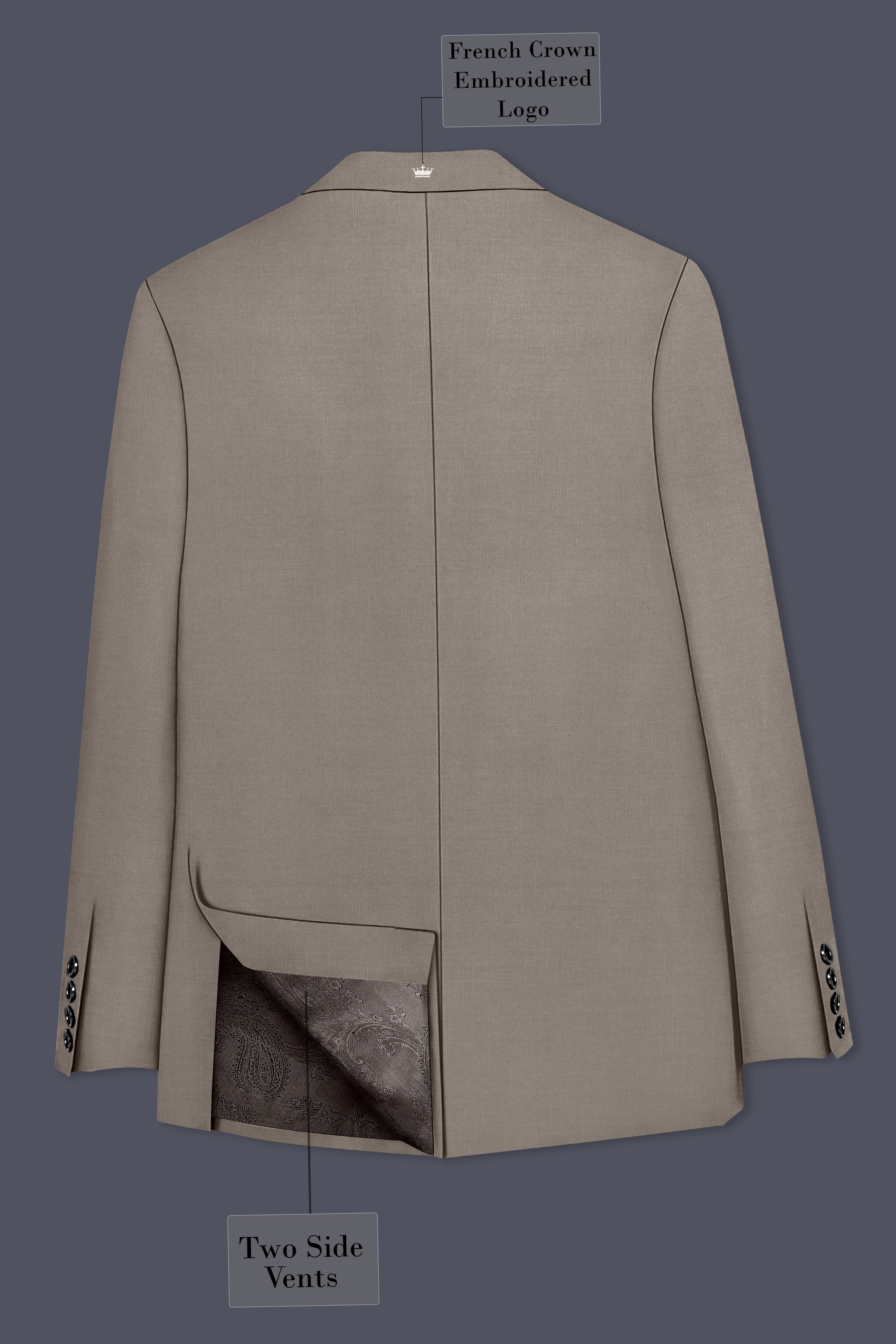 Amour-Dusty Brown Solid Wool Rich Double Breasted Slight Stretch Suit