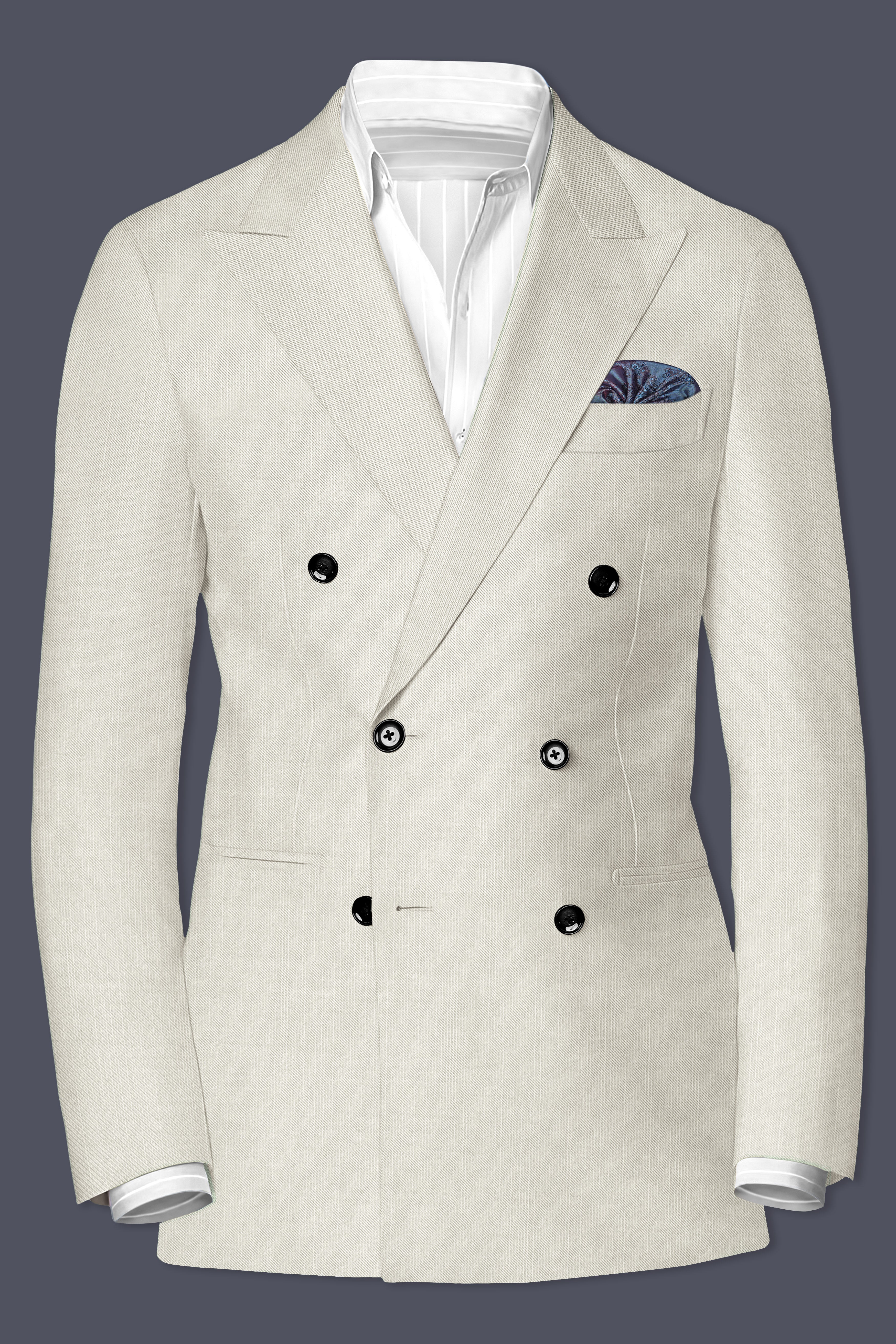 Mist-Swirl Gray Solid Wool Rich Double Breasted Slight Stretch Suit