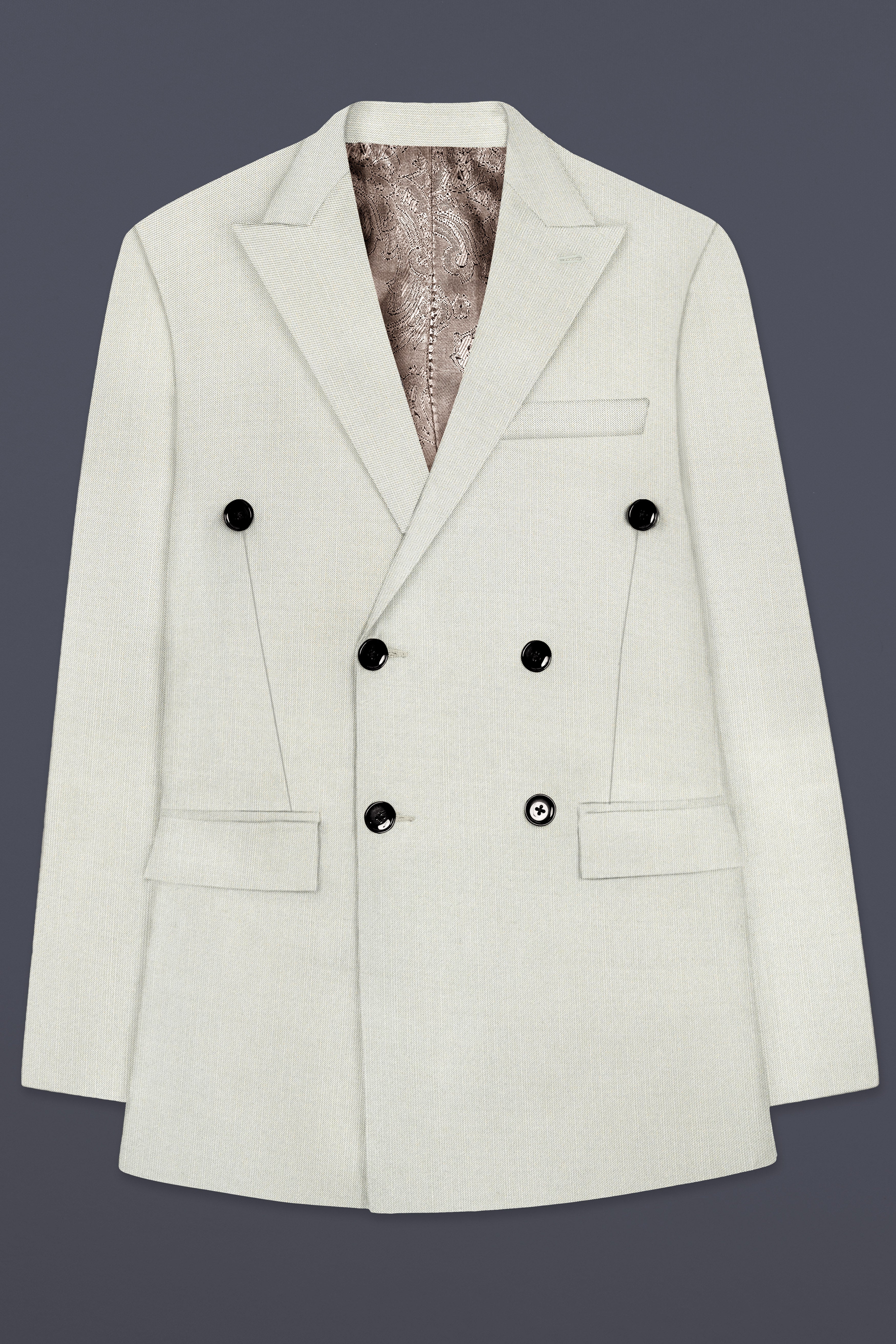 Mist-Swirl Gray Solid Wool Rich Double Breasted Stretchable traveler Suit