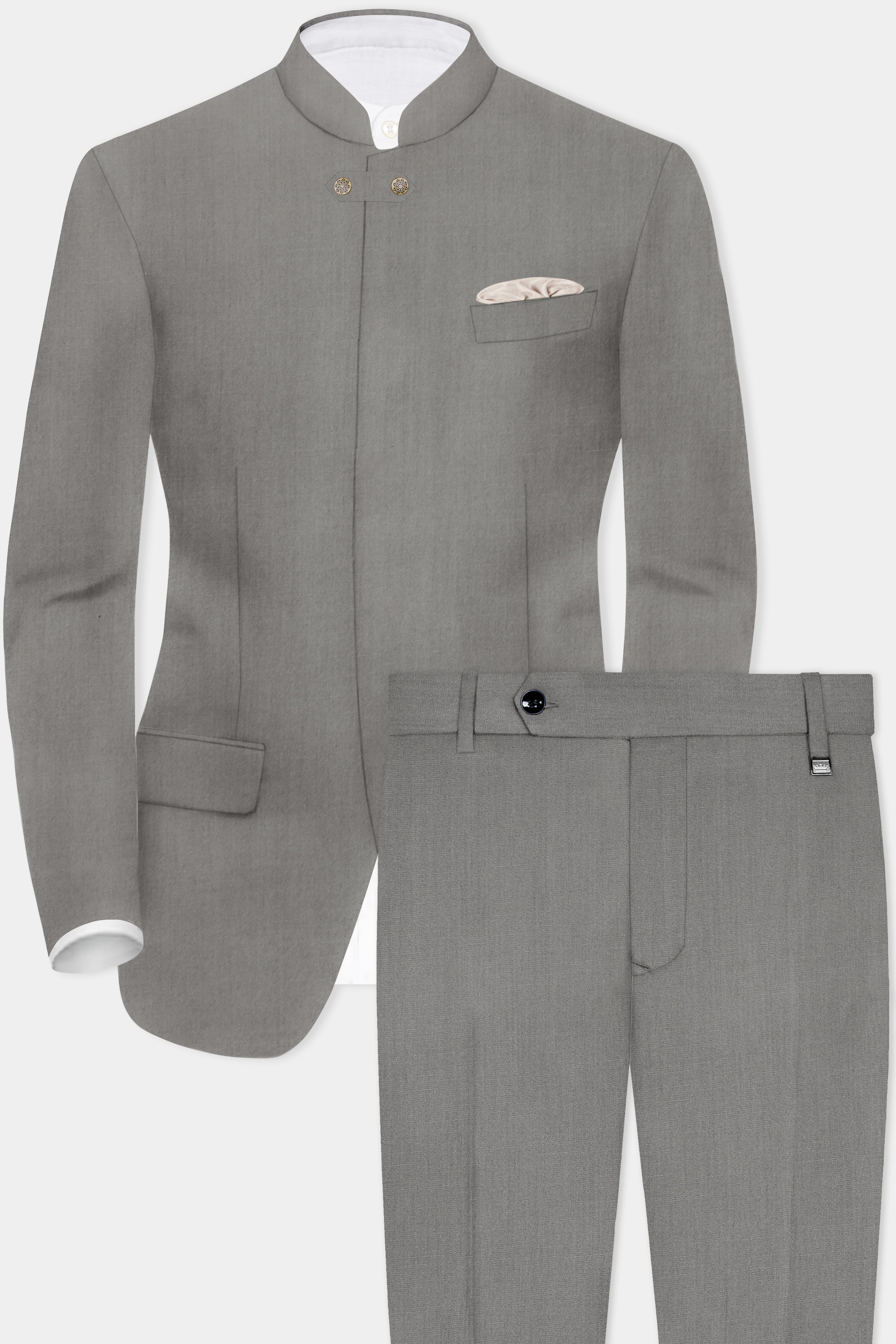Stack Gray Solid Wool Rich Bandhgala Designer Suit