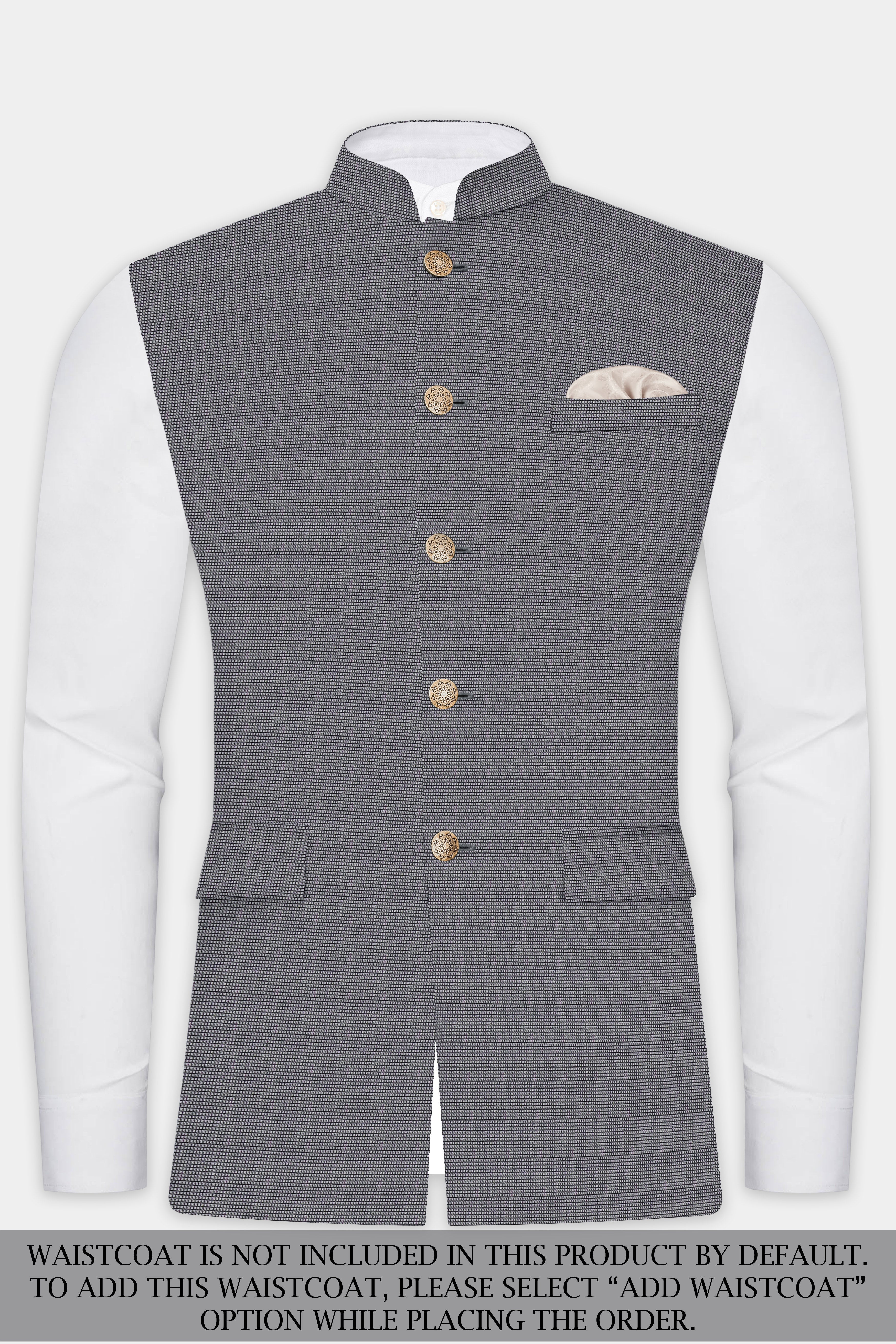 Vampire Gray Textured Wool Rich Bandhgala Designer Suit