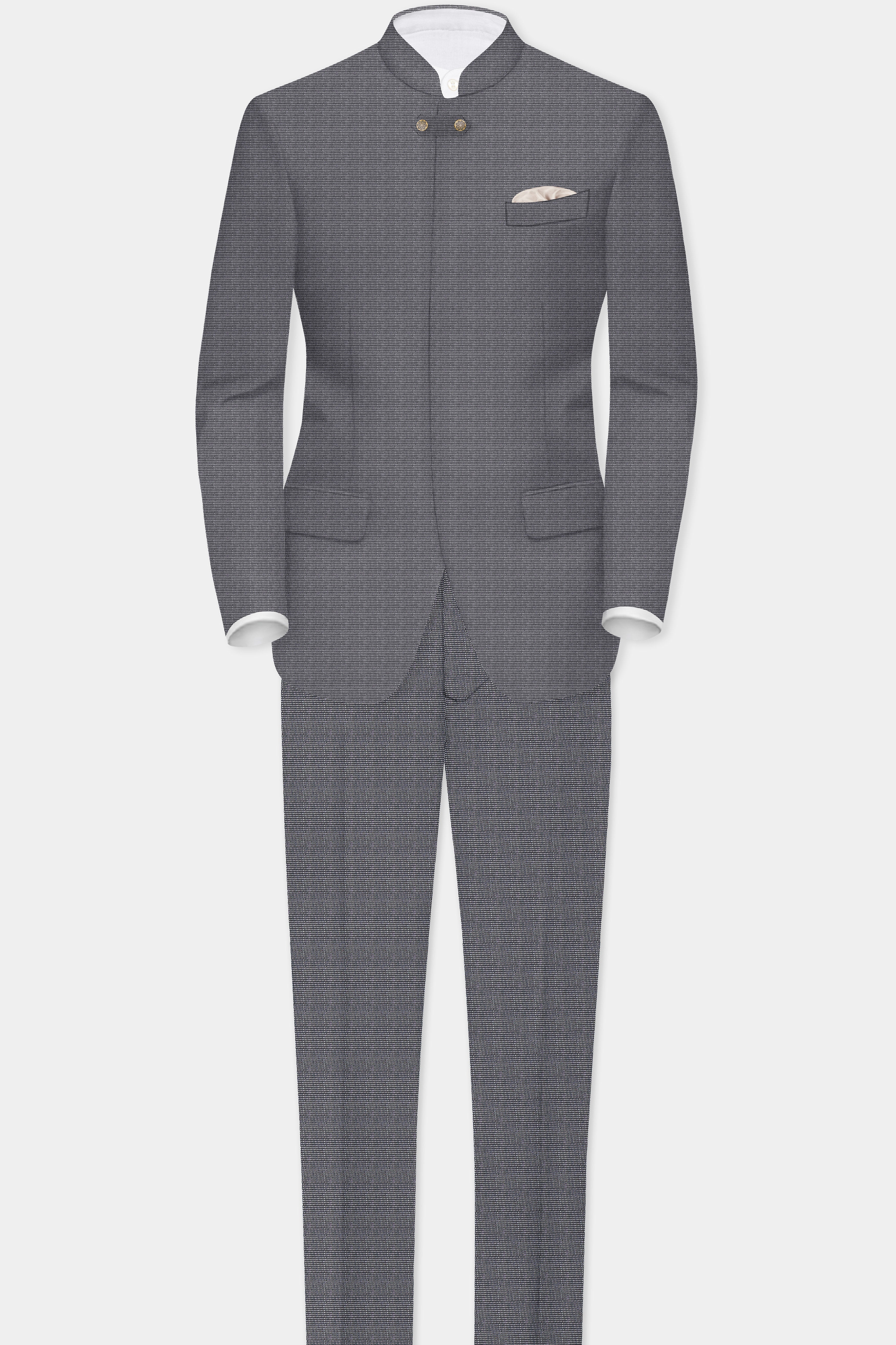 Vampire Gray Textured Wool Rich Bandhgala Designer Suit