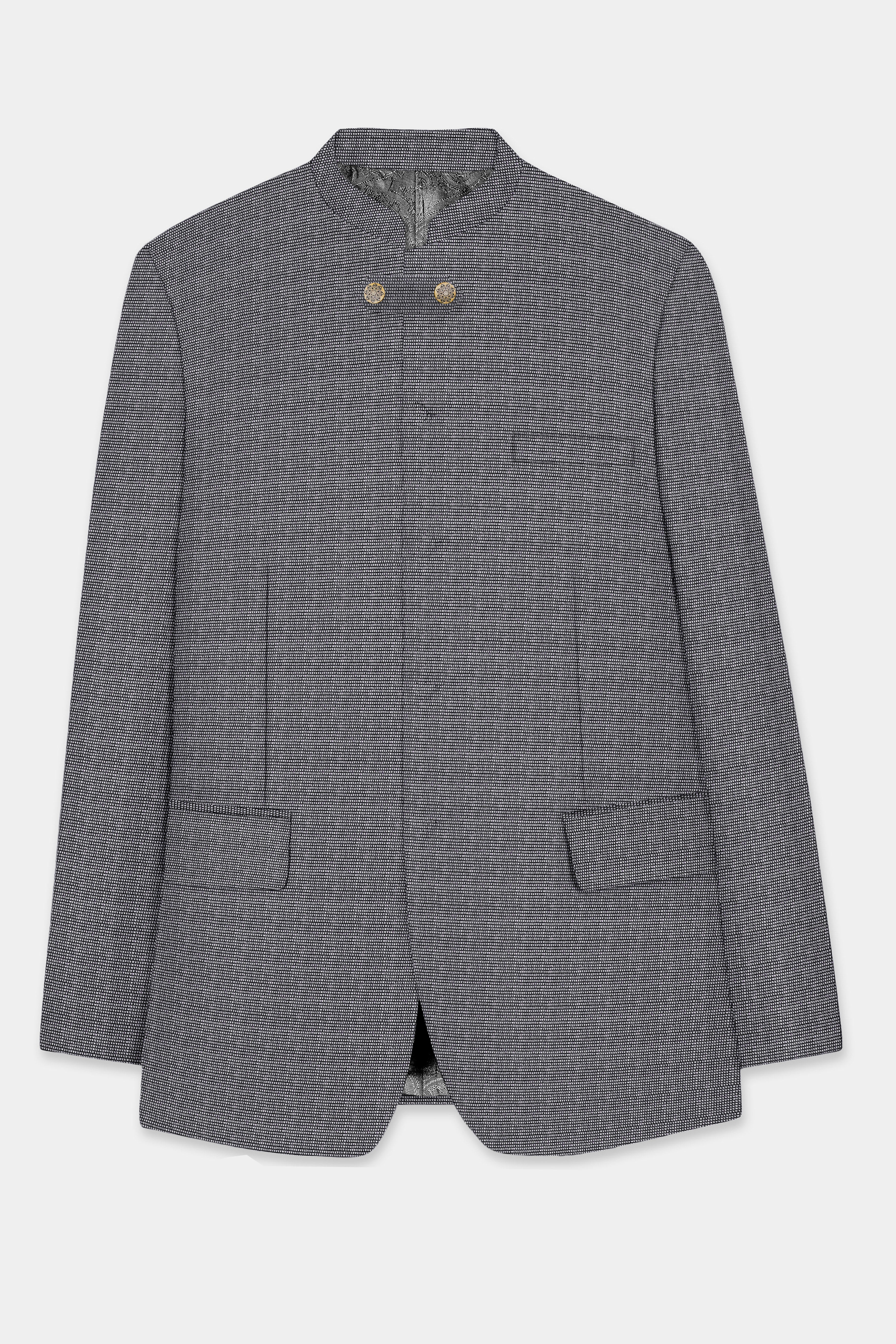 Vampire Gray Textured Wool Rich Bandhgala Designer Suit