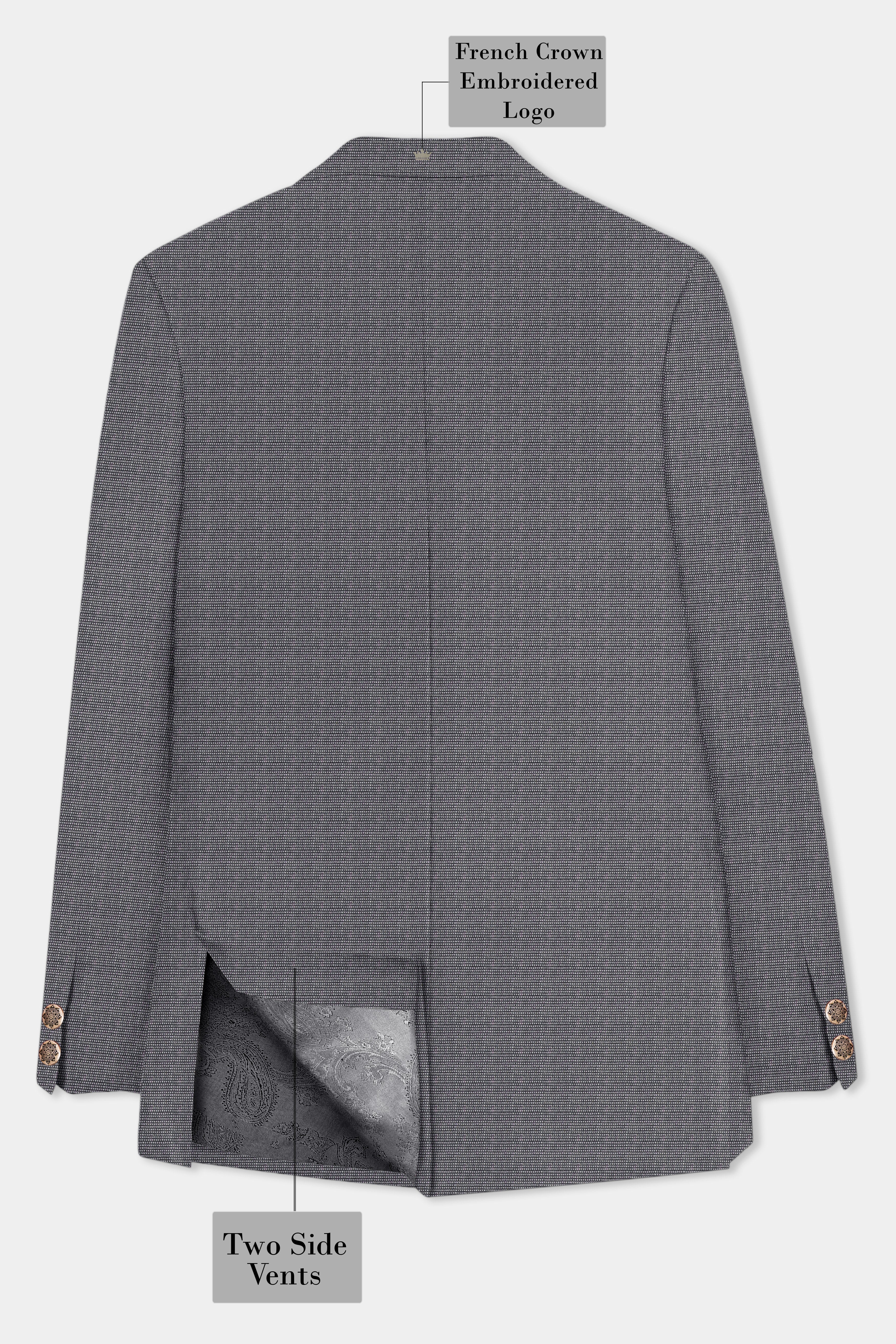 Vampire Gray Textured Wool Rich Bandhgala Designer Suit