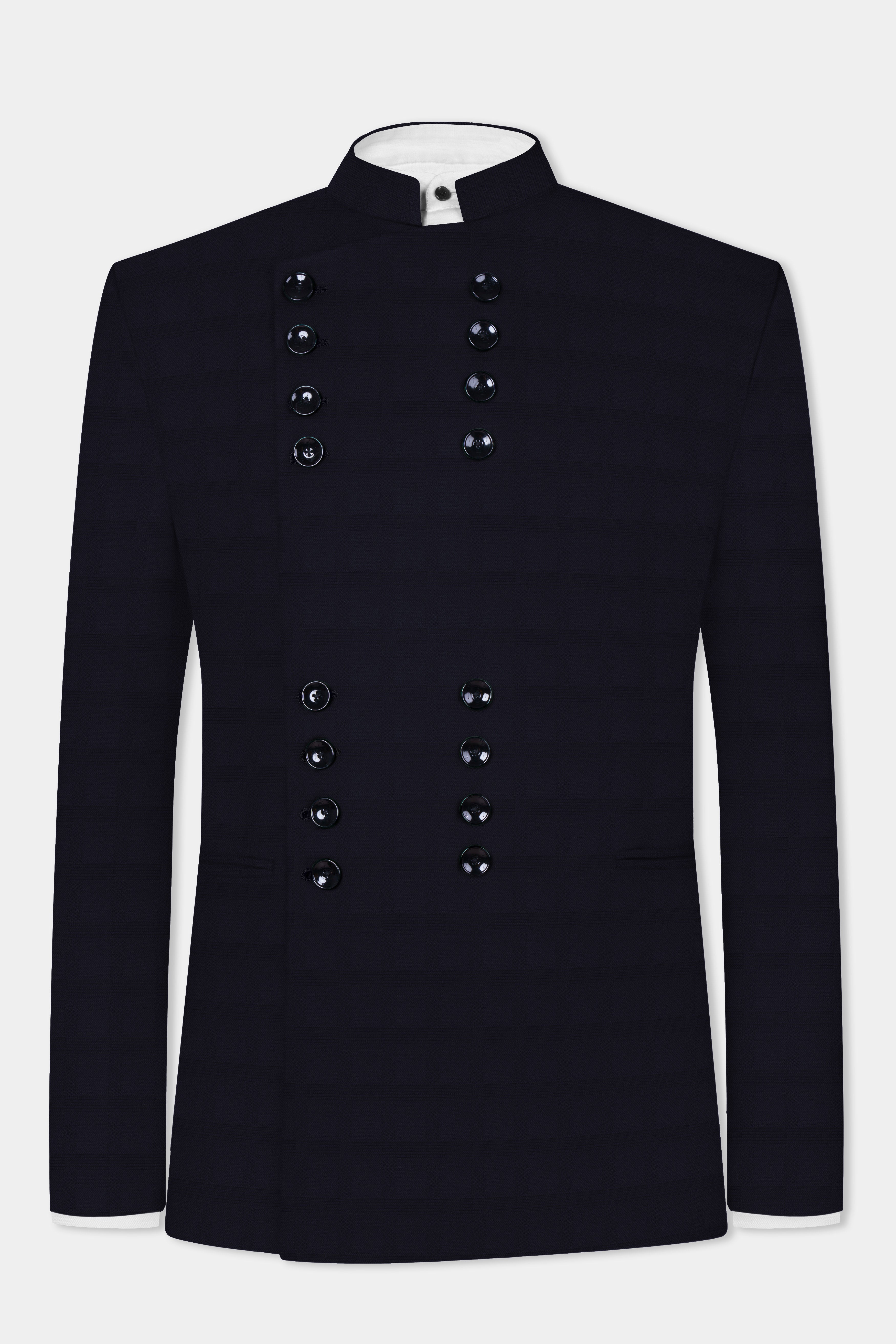 Cinder Blue Textured Wool Rich Bandhgala Designer Suit