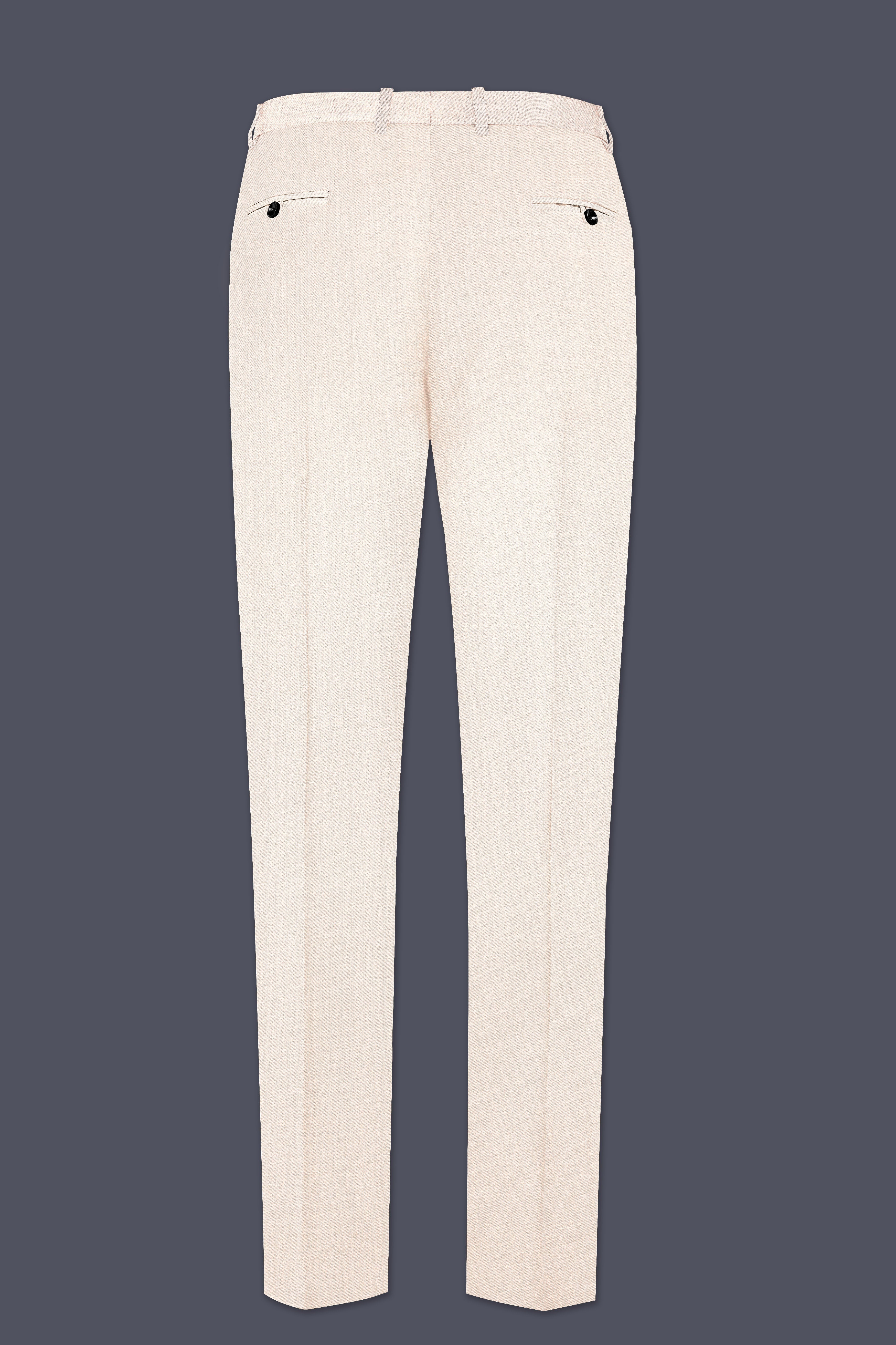 Spanish Cream Solid Wool Blend Cross Placket Bandhgala Suit
