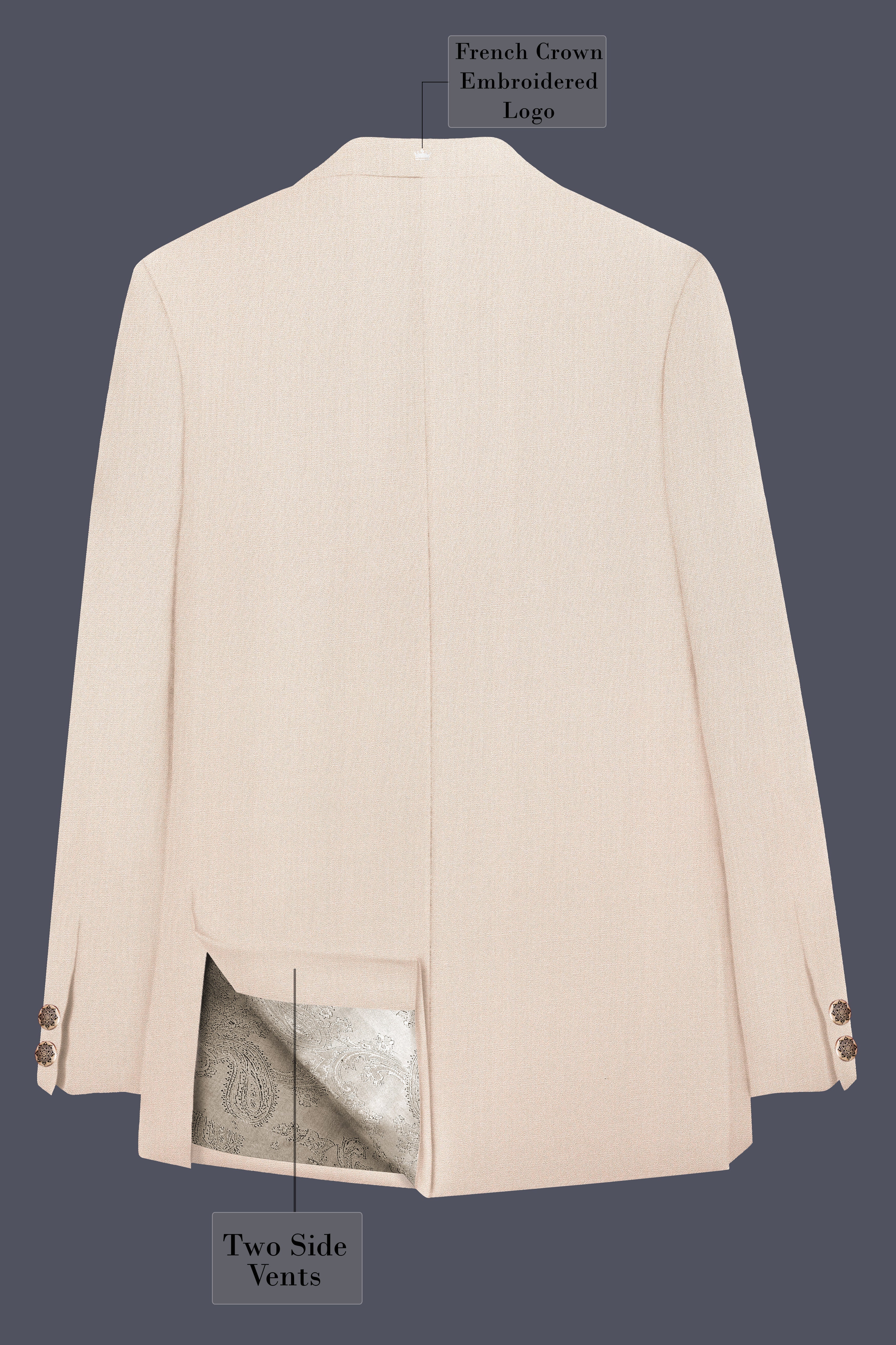 Spanish Cream Solid Wool Blend Cross Placket Bandhgala Suit