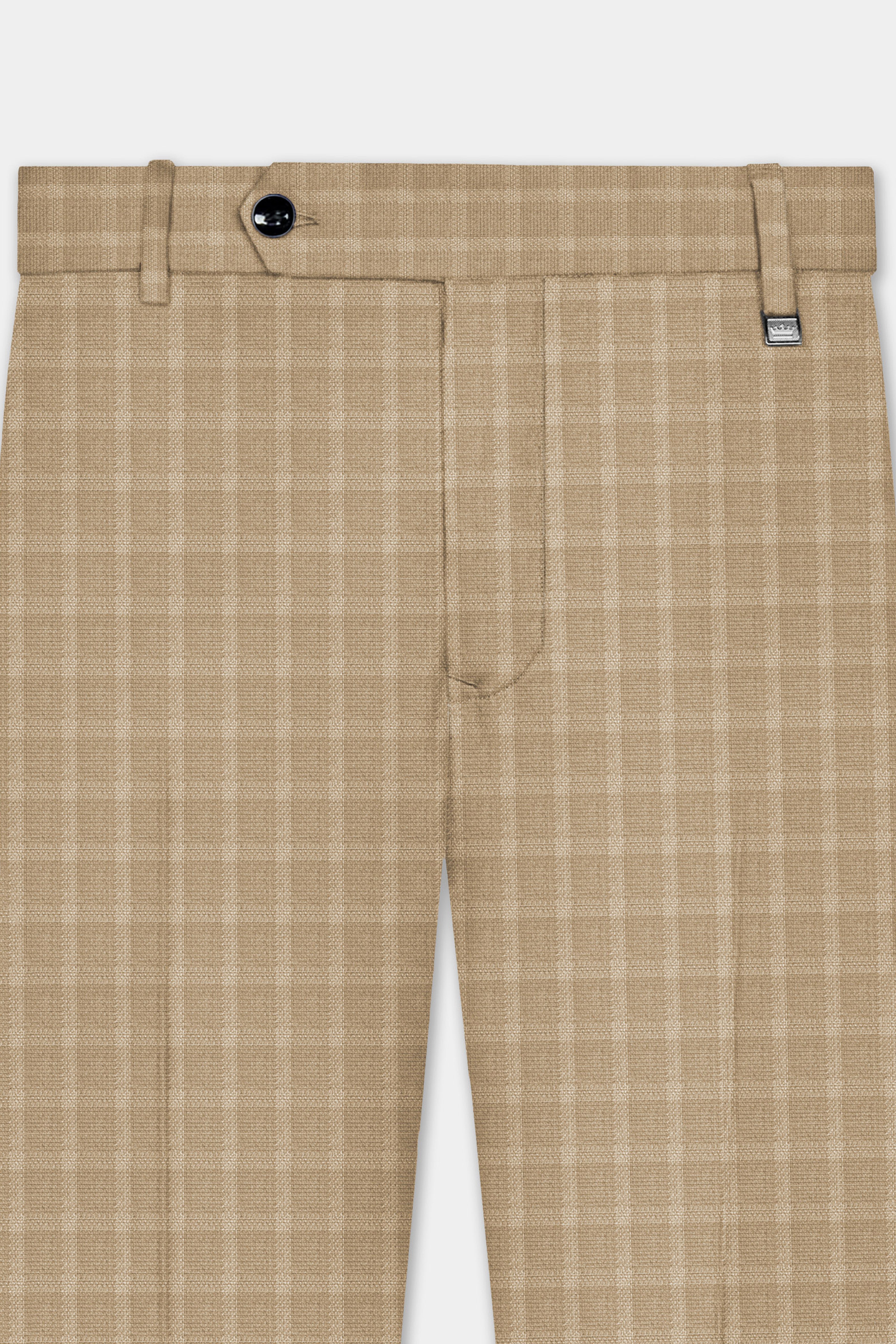 Stone Brown Plaid Wool Rich Double Breasted Suit