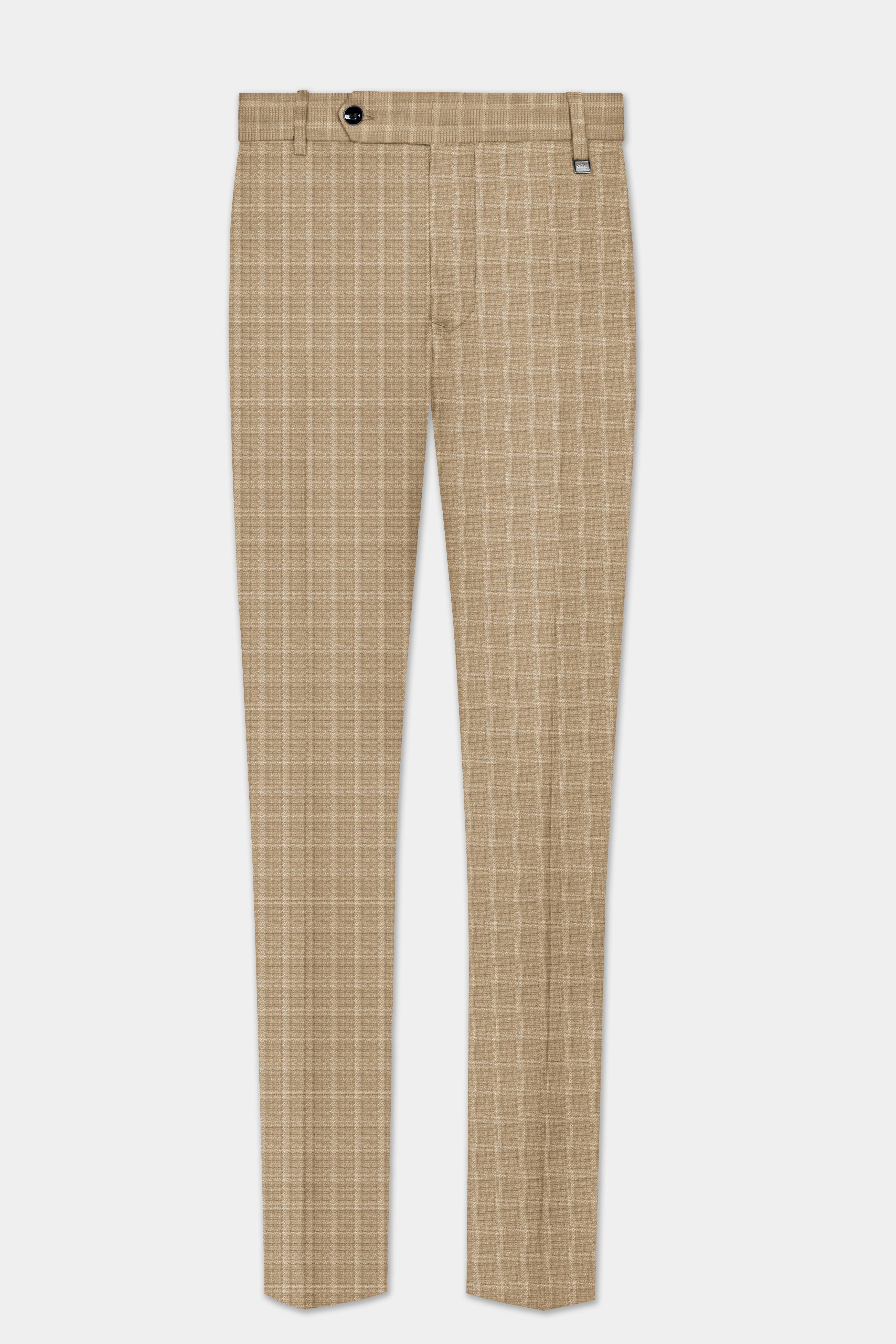 Stone Brown Plaid Wool Rich Double Breasted Suit