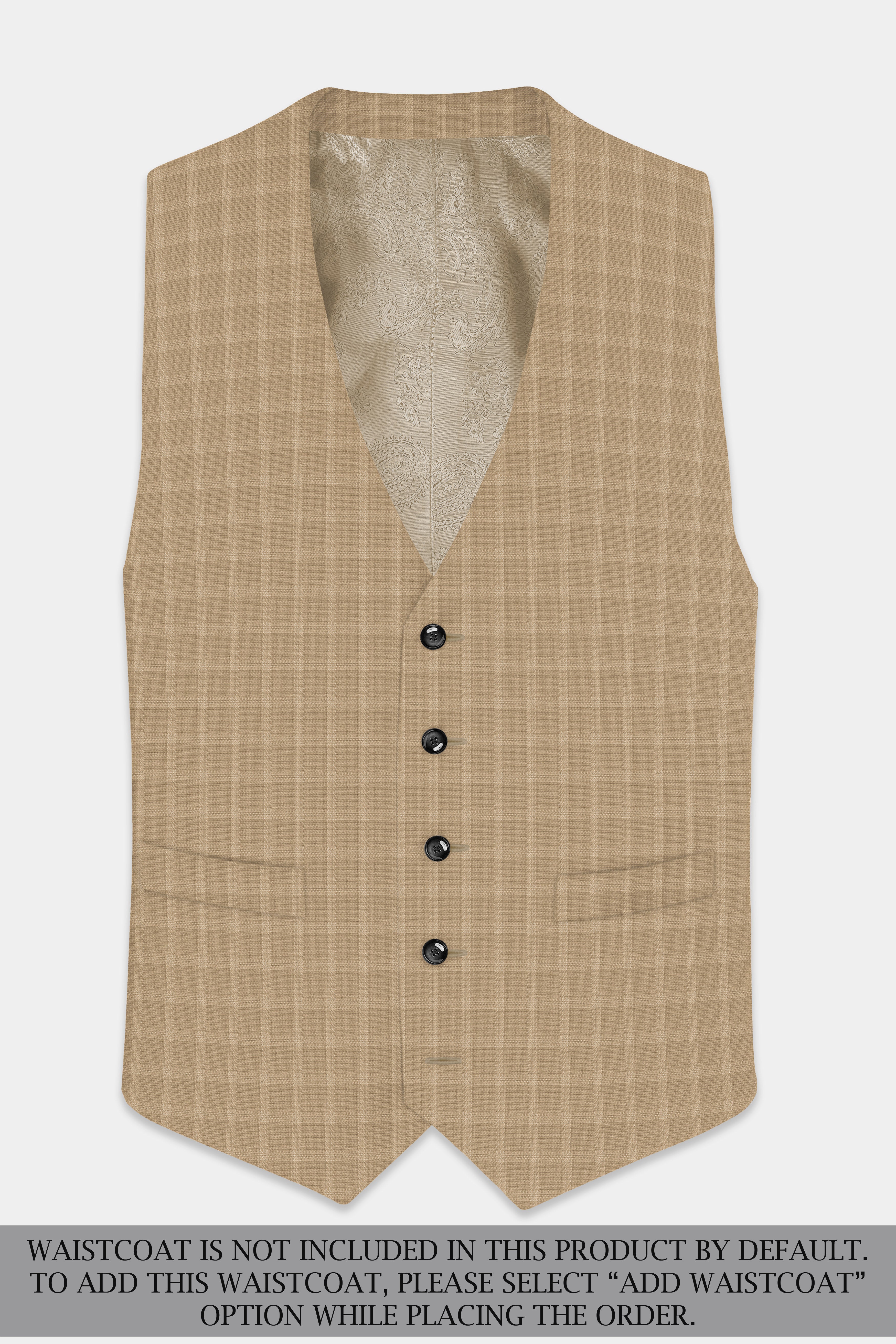 Stone Brown Plaid Wool Rich Double Breasted Suit