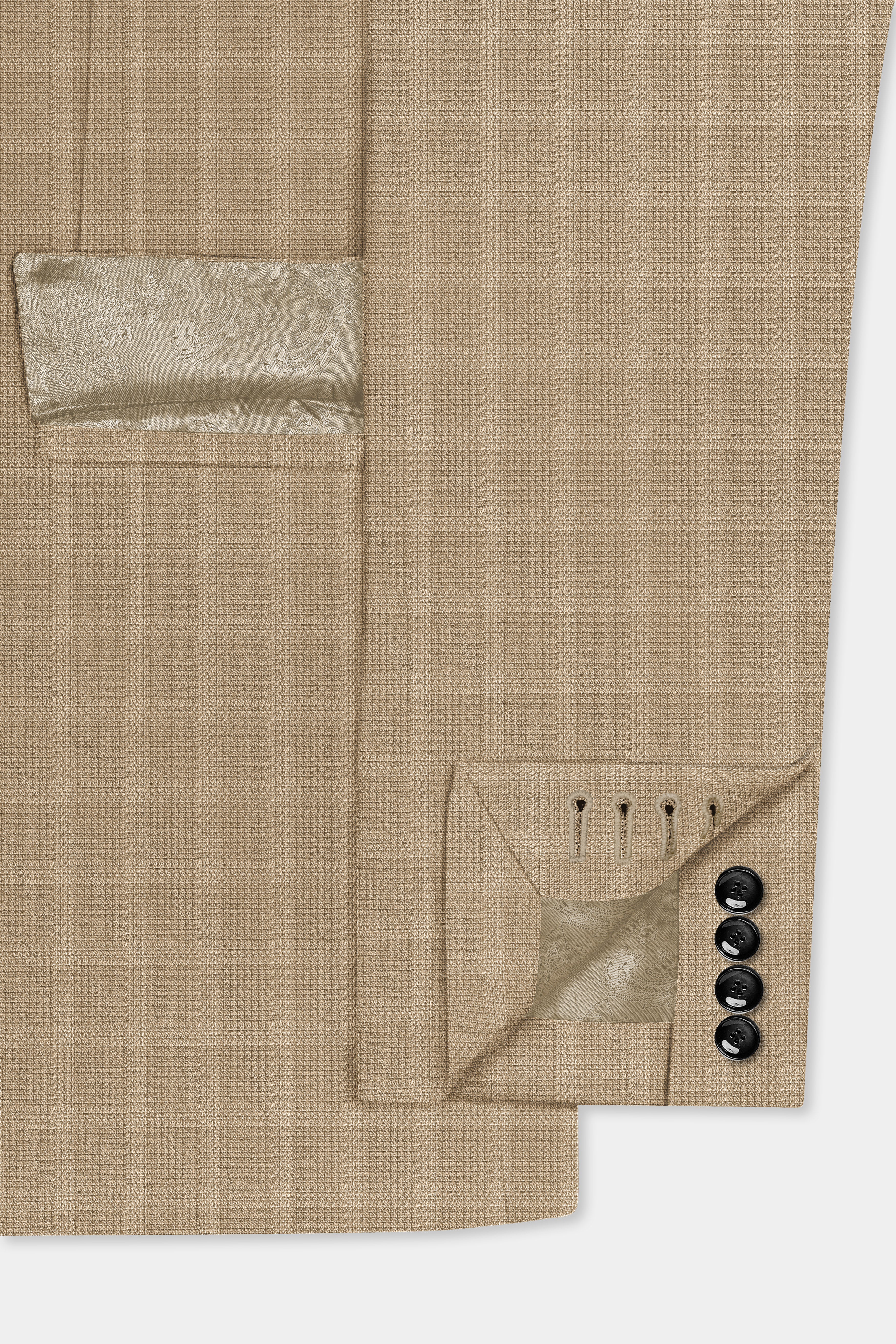 Stone Brown Plaid Wool Rich Double Breasted Suit