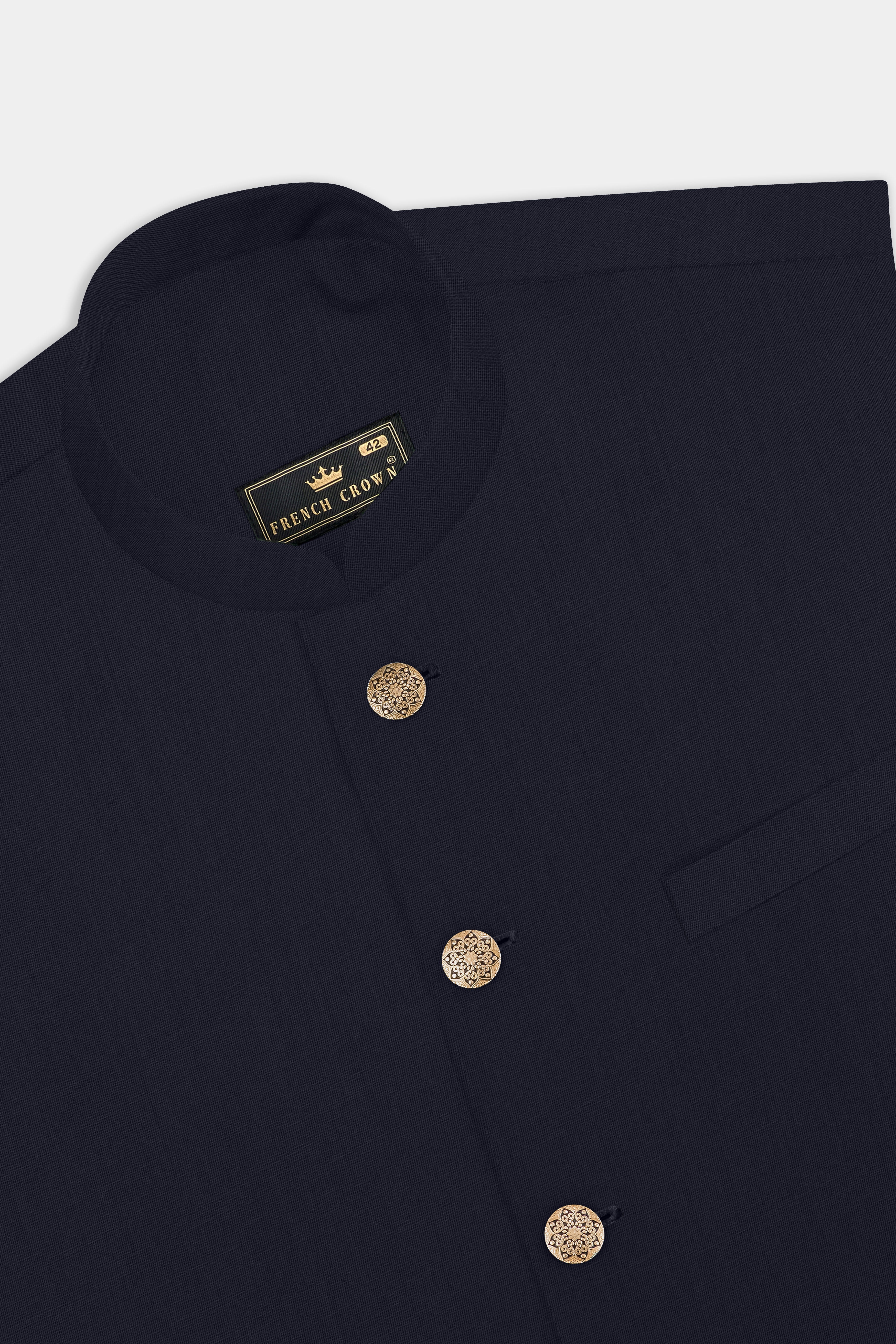 Vulcan Blue Solid Wool Rich Bandhgala Designer Suit