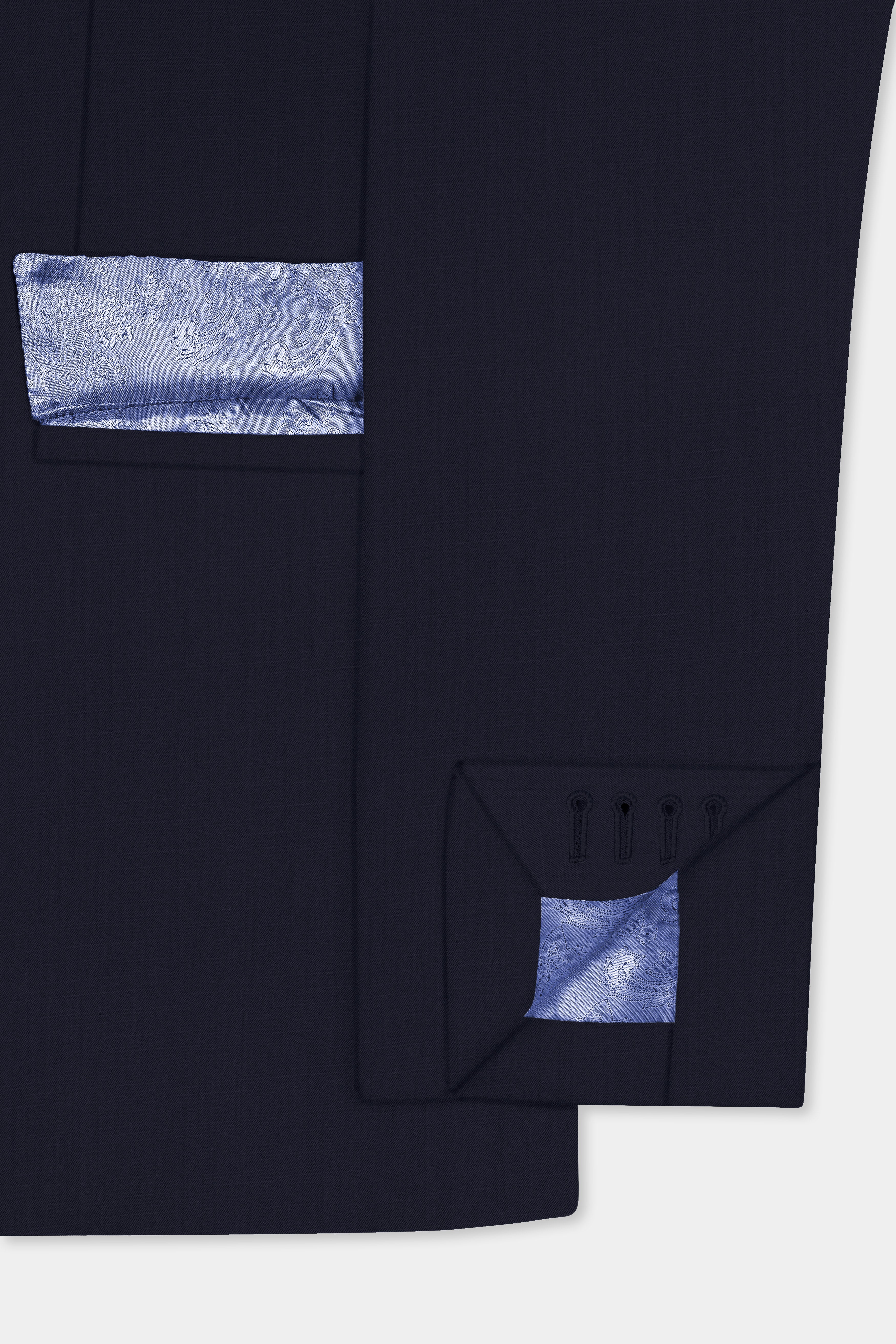 Vulcan Blue Solid Wool Rich Bandhgala Designer Suit