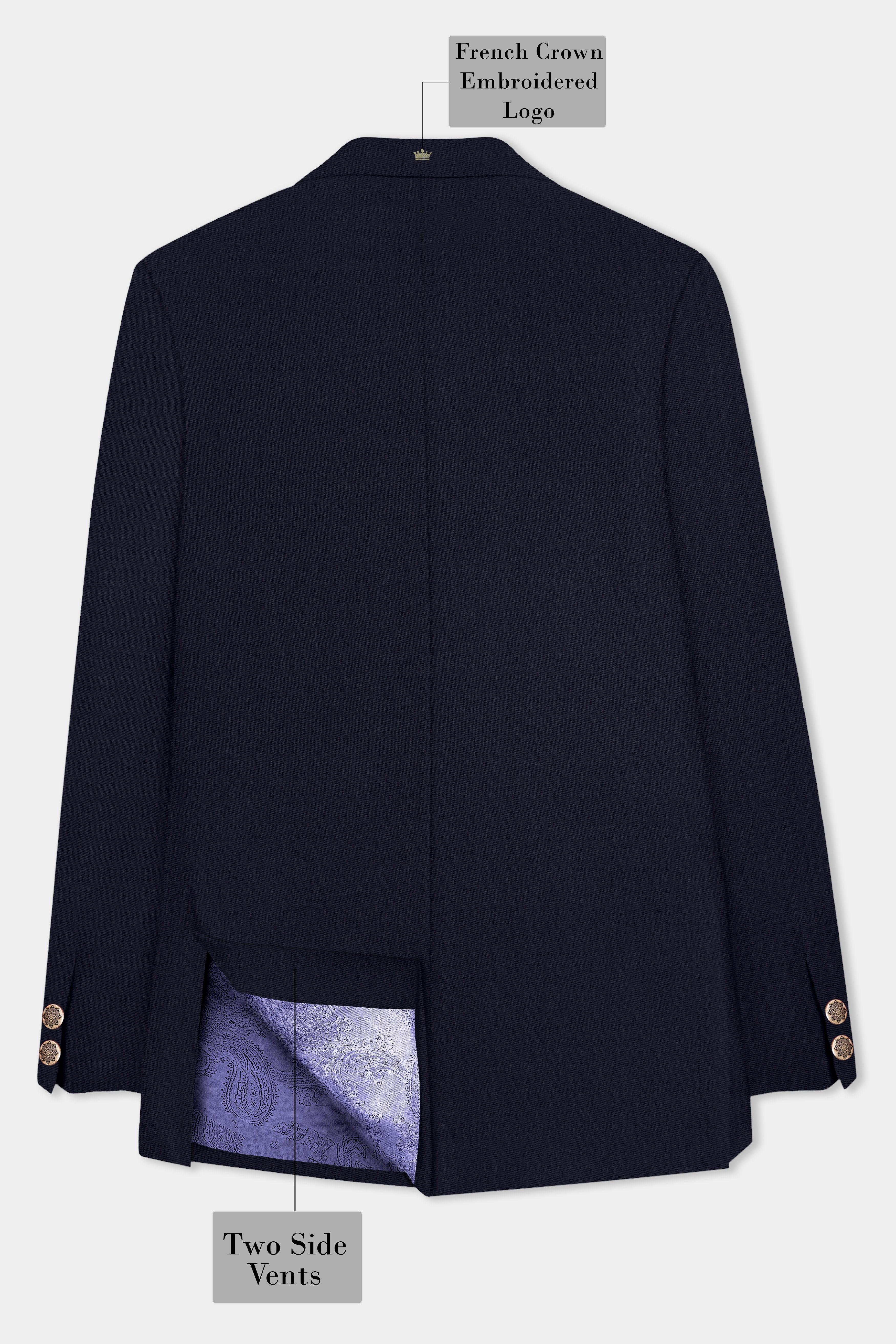 Vulcan Blue Solid Wool Rich Bandhgala Designer Suit