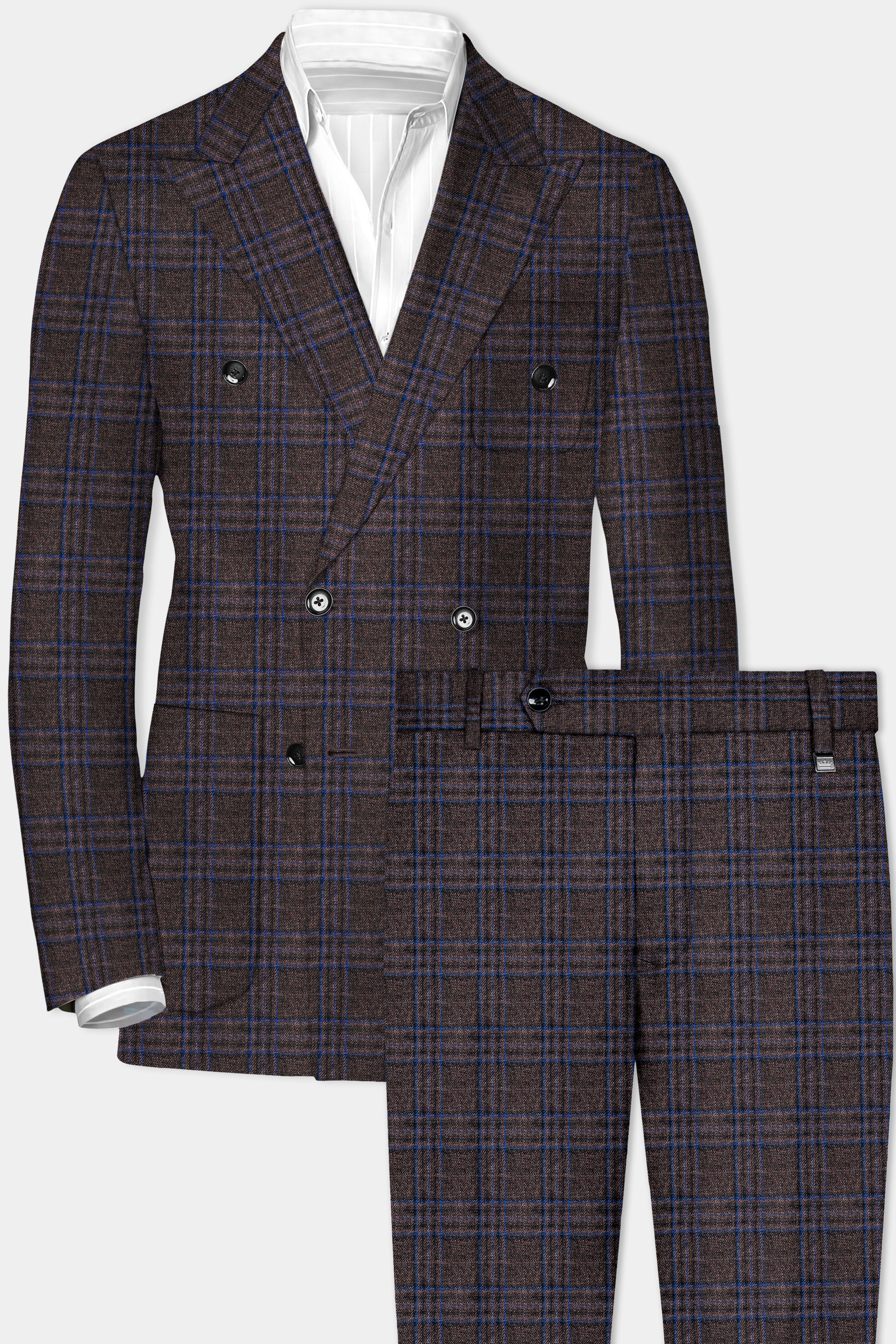 Brich Brown Plaid Wool Rich Double Breasted Sport Suit